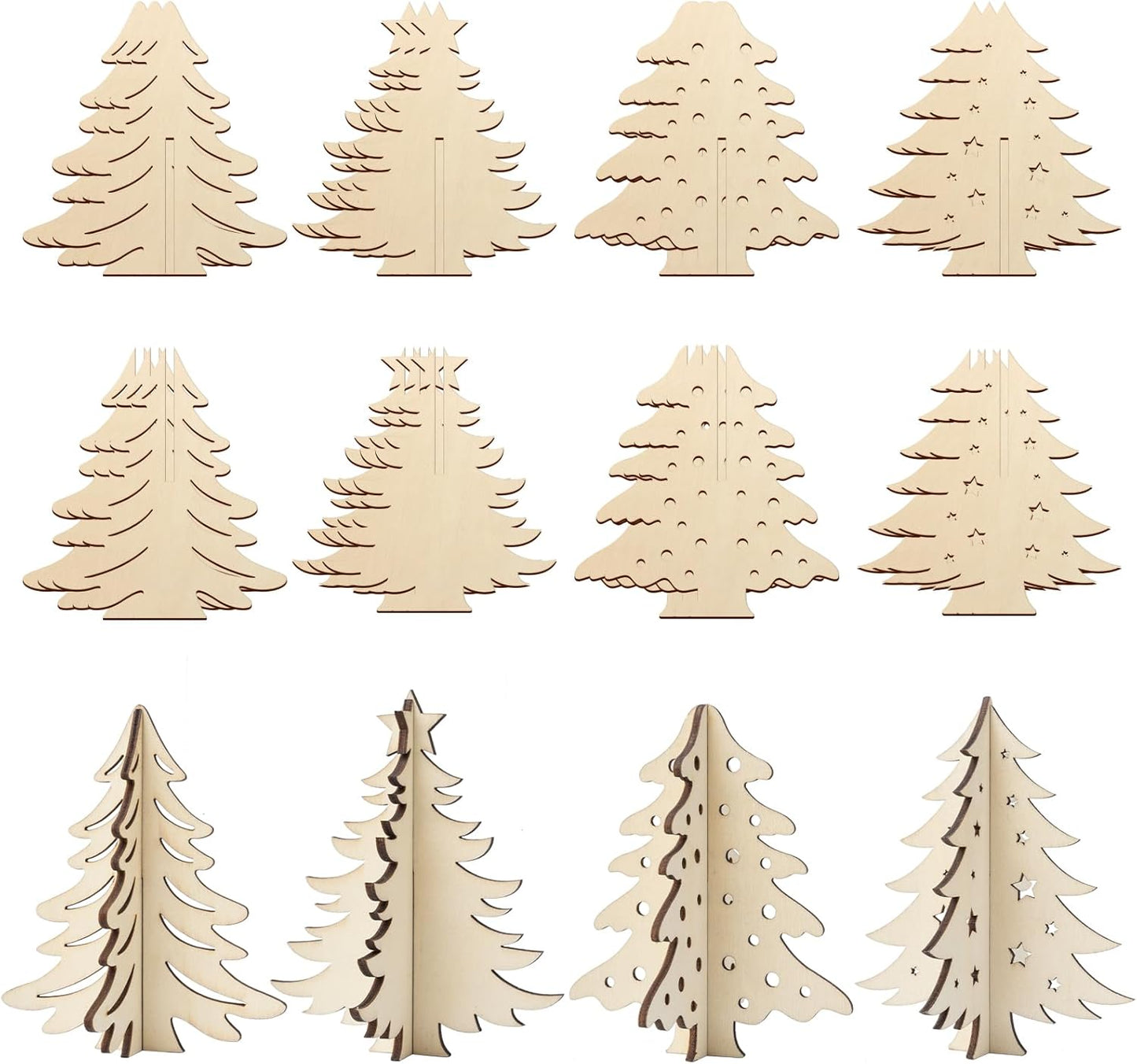 COCHIE DIY 3D Christmas Tree Wood Crafts to Paint for Kids Adults, Paintable Unfinished Wooden Slices for Craft, Xmas Trees Cutouts Ornaments for Painting Decorations (24 PCS)