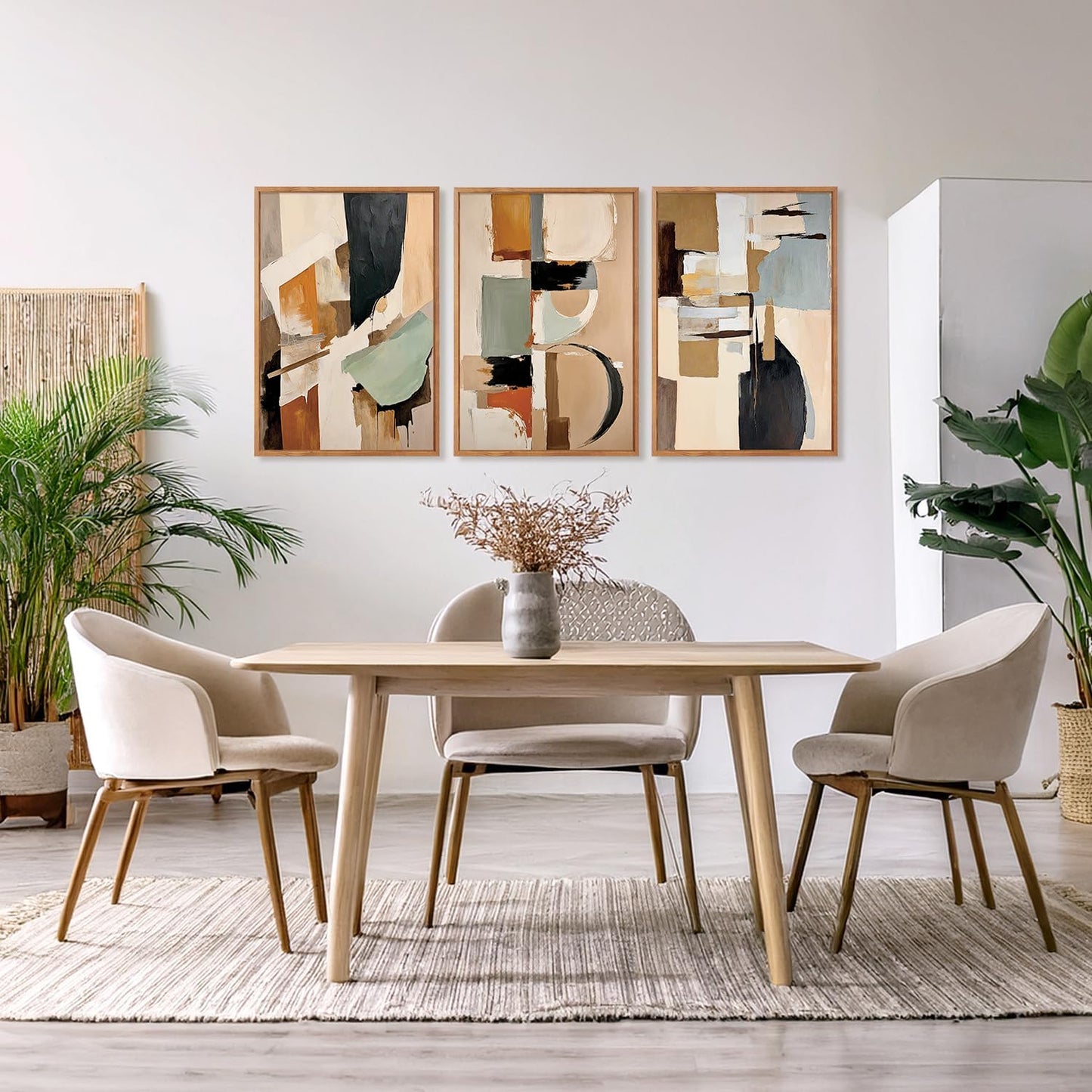 Aurlan Neutral Japandi Wabi Sabi Hand Painted Wall Art(16"x24"), 3PCS Abstract Modern Minimalist 3D Textured Canvas Artwork, Large Contemporary Terracotta Brush Strokes Decor Prints for Office Bedroom