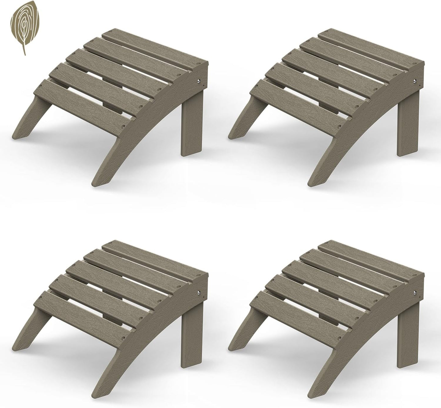 GREENVINES Adirondack-Ottoman | Wood Grain | Set of 4 | HDPE Plastic | Outdoor Footrest | All Weather | Foot Rest | Foot Stool | Desert Brown | for Adirondack Chair