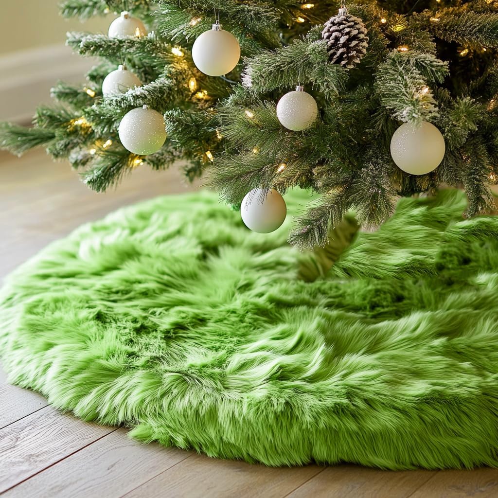 AISENO 60 Inch Green Christmas Tree Skirt Plush Decoration for Merry Christmas Party - Faux Fur Christmas Tree Skirt Decorations