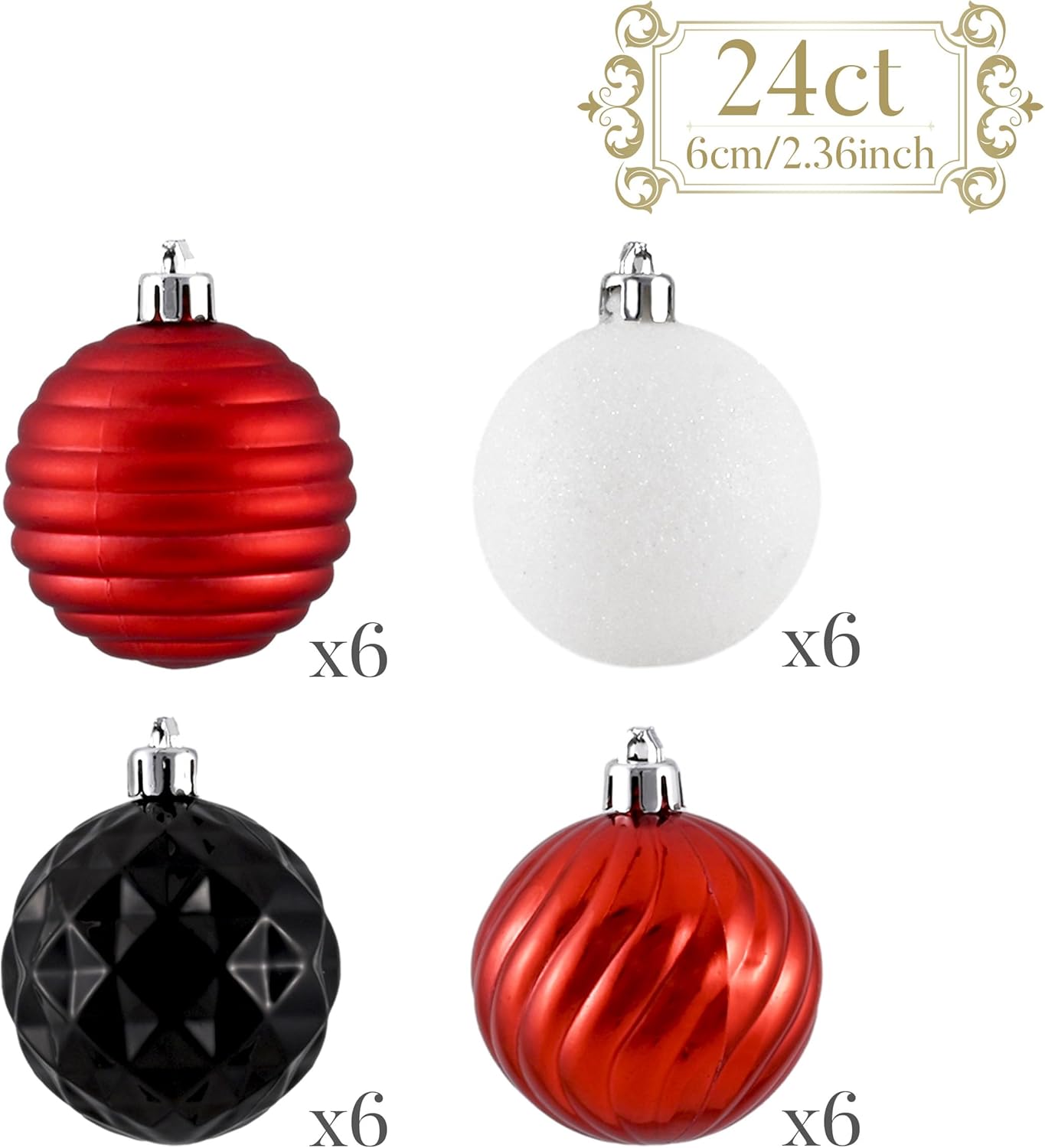 Valery Madelyn Christmas Ornaments Tree Decorations Set for Fall Halloween, 24ct Red Black Shatterproof Ball Ornaments, 2.36" Hanging Ornament Bulk for Xmas Holiday Party Decor