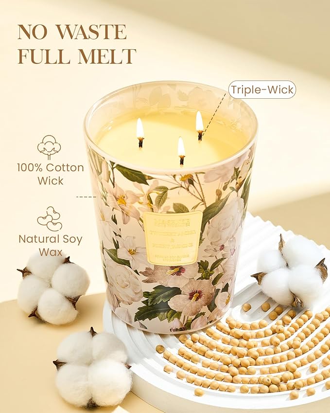 M&SENSE Amber Jasmine Scented Candle 35oz 150H Long Lasting, 3 Wick Soy Candles Aromatherapy Stress Relief Home Fragrance Housewarming Gifts