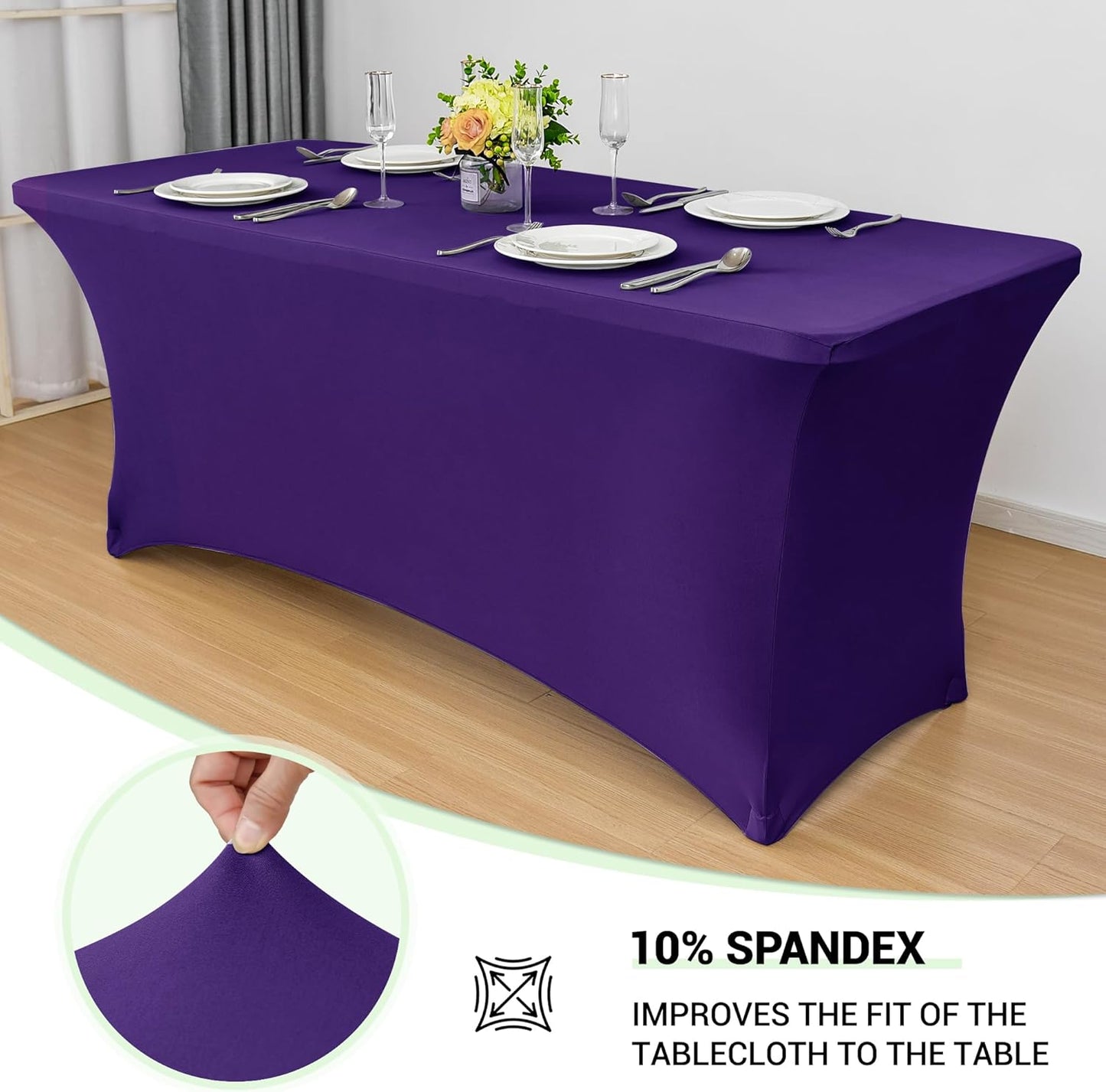 Obstal 8Ft Stretch Spandex Table Cover for Standard Folding Tables - 2 Pack Universal Rectangular Fitted Tablecloth for Party, Banquet, Events, Trade Show (Dark Purple, 96L x 30W x 30H Inches)