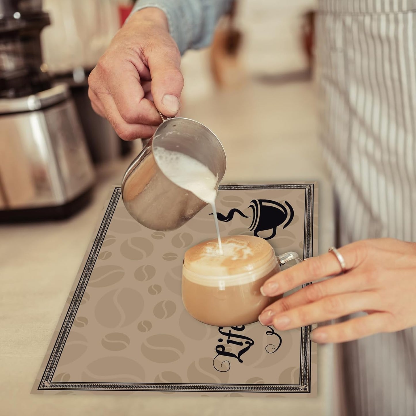 Coffee Bar Placemats Set of 6 Coffee Bar Plastic Table Mats Machine Place Mats Washable Vinyl Accessories Table Decoration for Indoor Outdoor Party Kitchen Dining