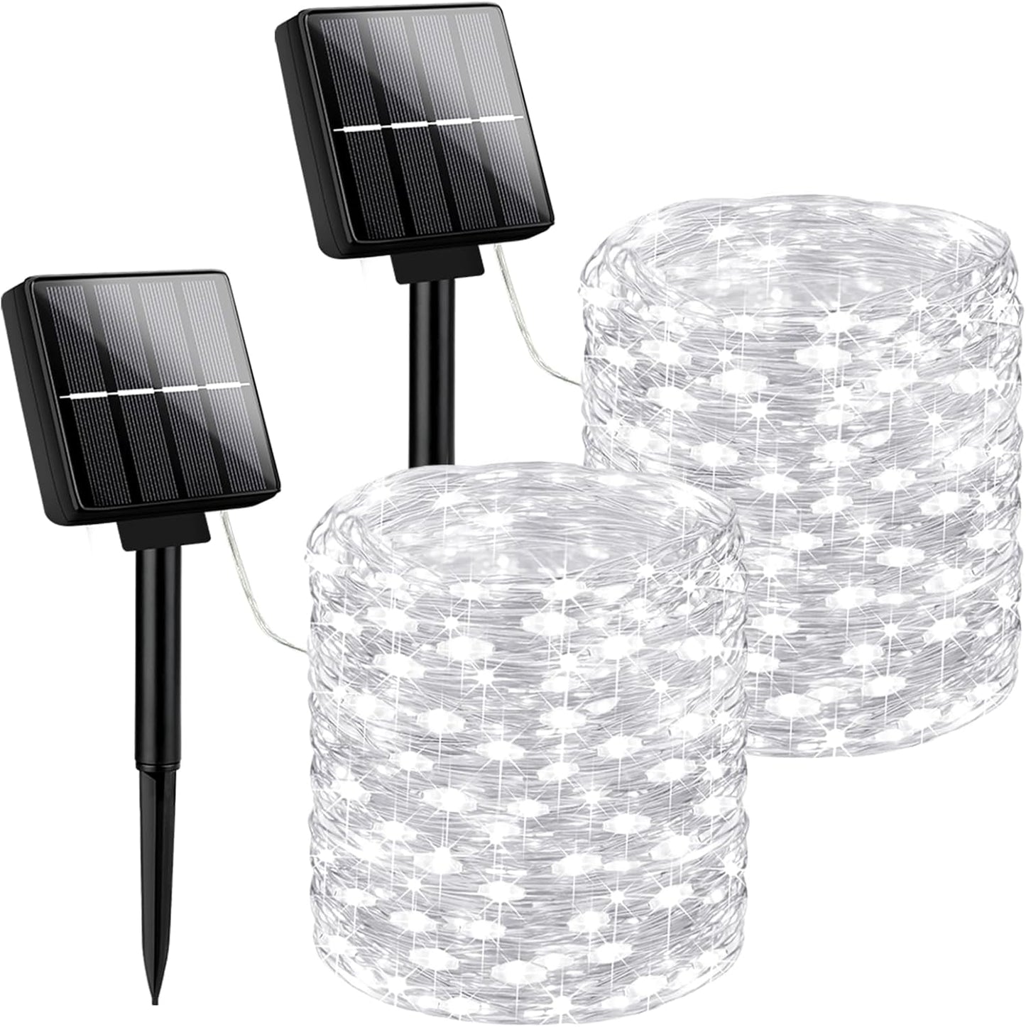 Brightever Outdoor String Lights Solar Powered, 2-Pack Total 80FT 200LED Solar Fairy Lights for Outside Waterproof with 8 Lighting Modes, Solar Twinkle Lights Outdoor for Garden (Daylight White)