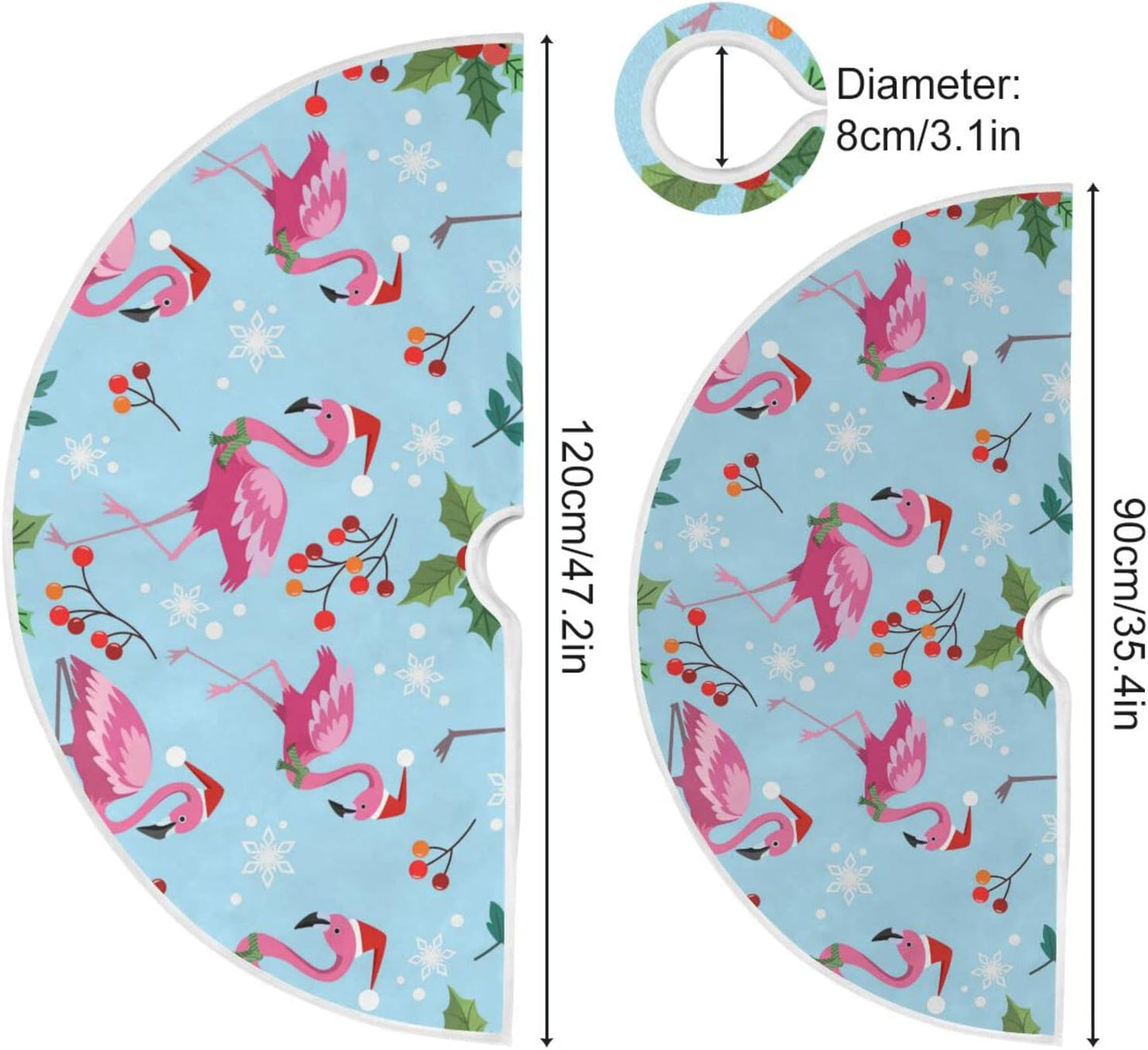 Christmas Flamingo Snowflake Tree Skirt, Seasonal Tree Mat Holiday Party Supplies Ornaments Indoor Outdoor Decorations for Tabletop Trees 47.2 Inches