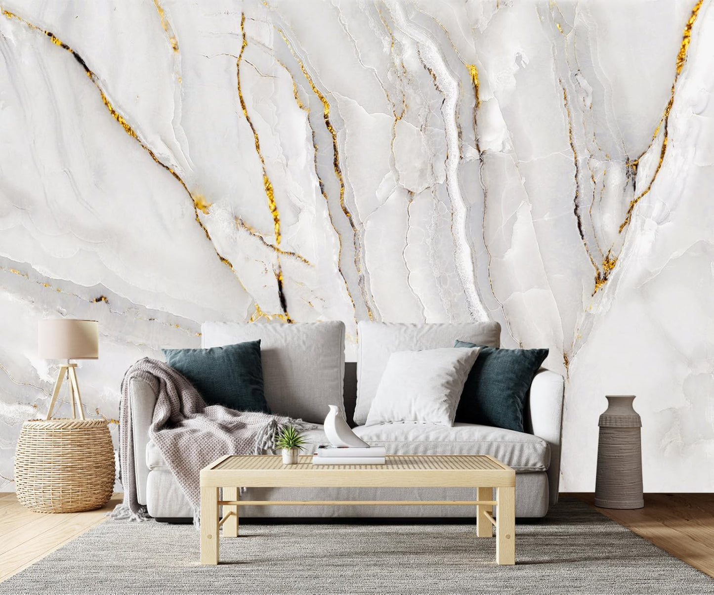 -Gold Marble Fabric Wallpaper Abstract Texture Mural Living Room 180" x 115" (Not Peel and Stick)