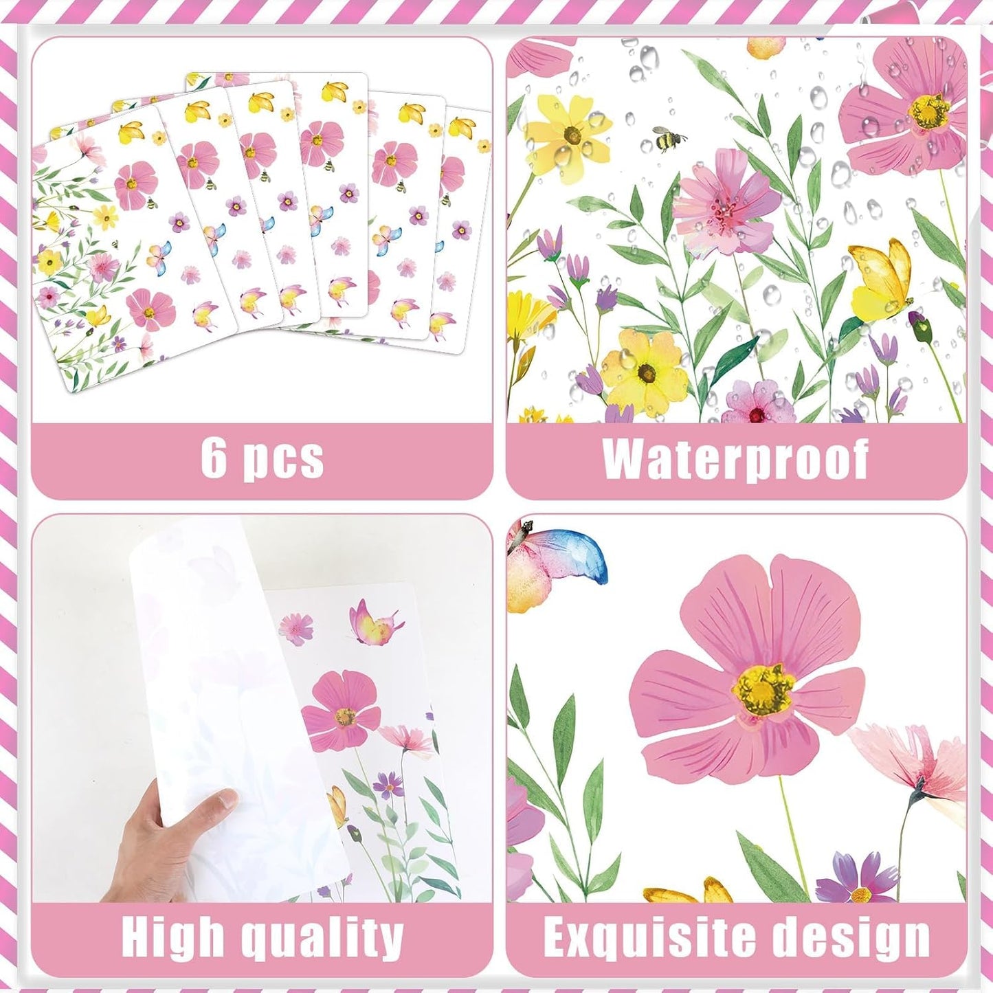 Spring Floral Butterfly Placemats Set of 6 Flower Summer Plastic Table Mats Wildflower Place Mats Washable Vinyl Rustic Holiday Table Decoration for Indoor Outdoor Party Kitchen Dining