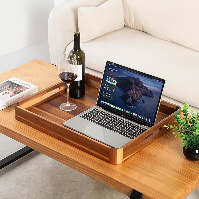 Wooden Serving Tray with Handles,Rustic Ottoman Tray for Kitchen Counter/Coffee Table/Living Room Decor,Versatile Tray for Party Picnic Barbecue