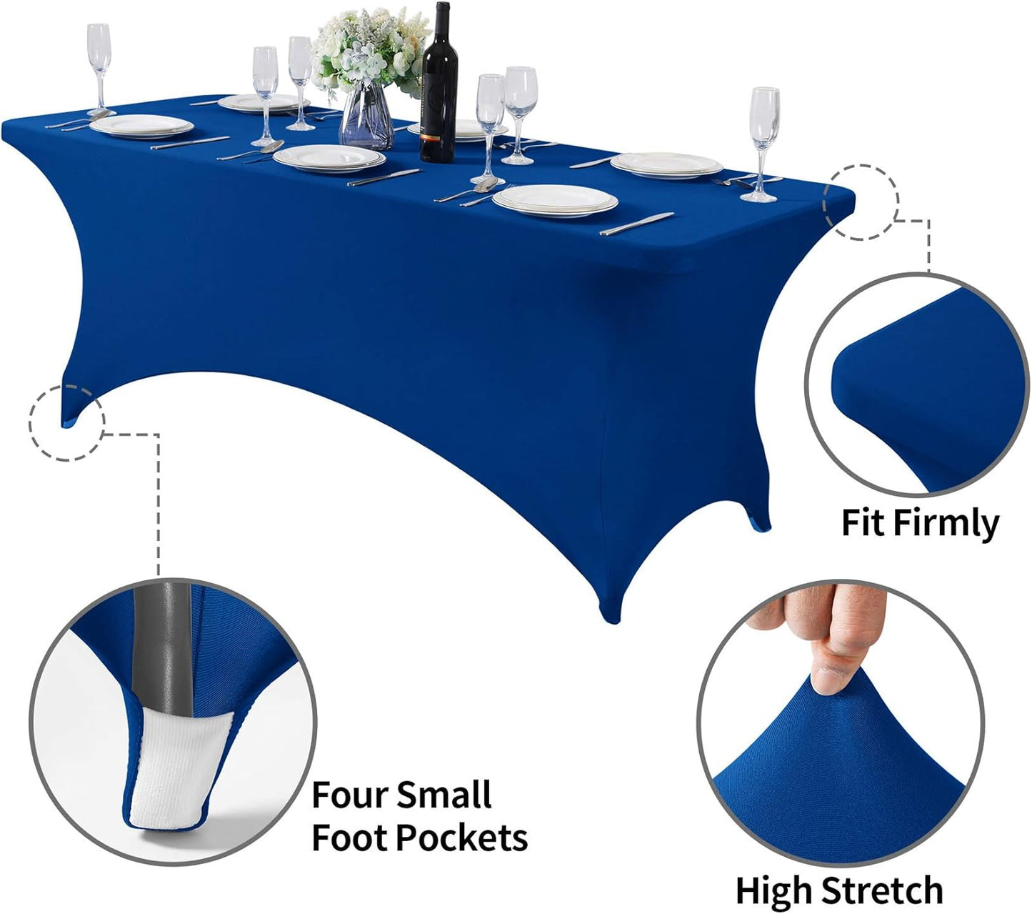 Spandex Table Cover for 6Ft or 4fT or 8ft Table Universal Fitted Stretch Tablecloth for Party, Banquet, Wedding and Events-Classicblue