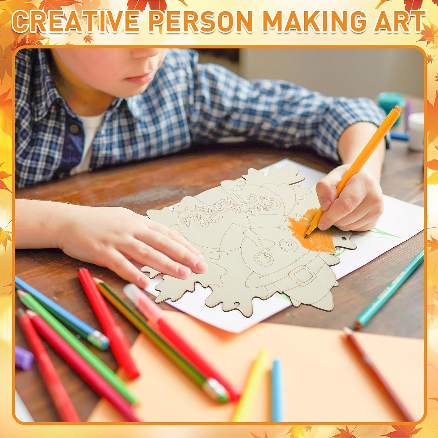 Paintable Thanksgiving Ornaments 3 Sets, Wooden Turkey Ornaments to Paint, Unfinished Give Thanks Wreaths Wood Crafts for Painting, Wood Cutouts DIY Ornament for Door Decor