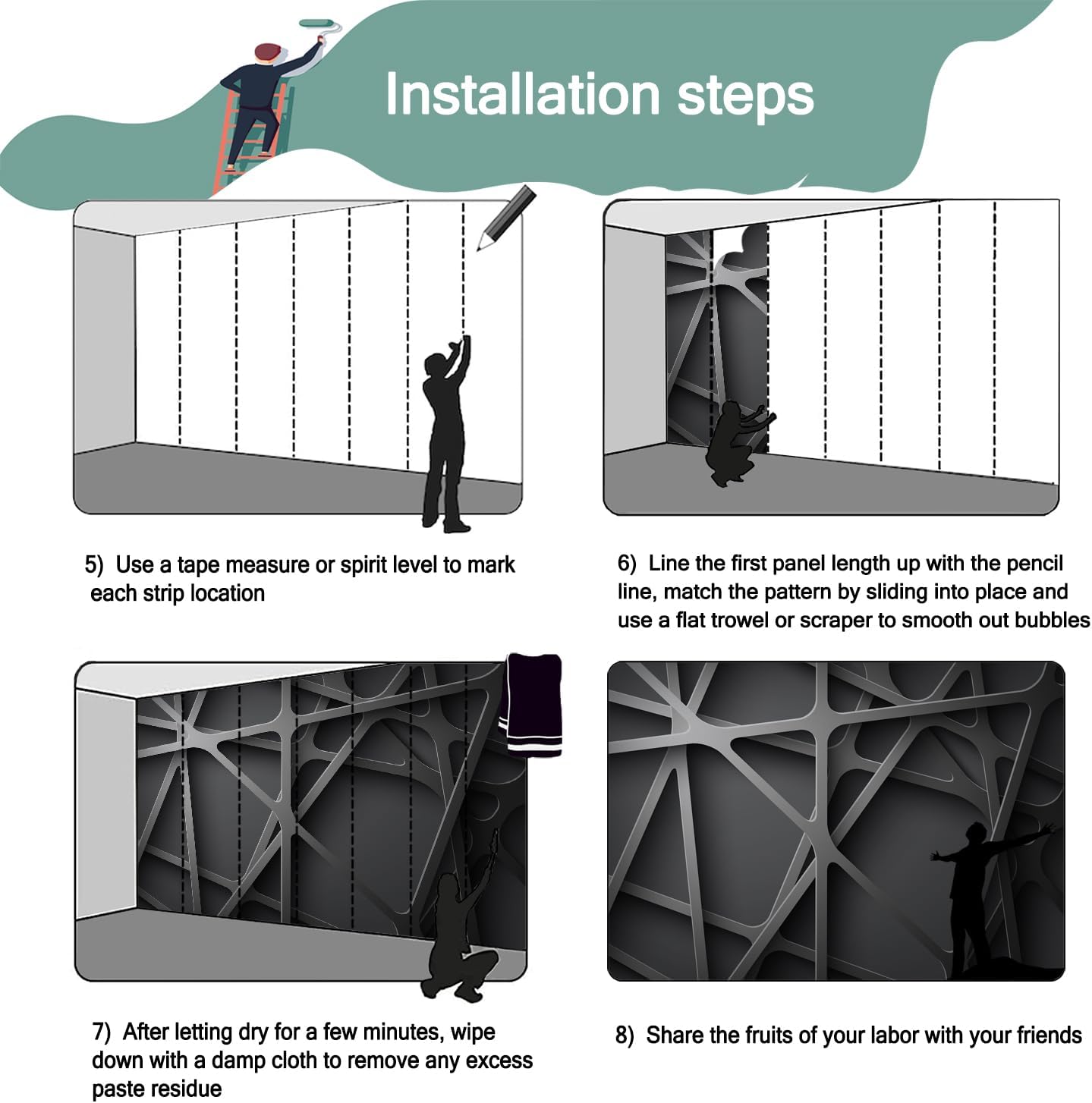 -3D Black Abstract Geometric Wallpaper Bedroom Living Room 180" x 115" (Not Peel and Stick)