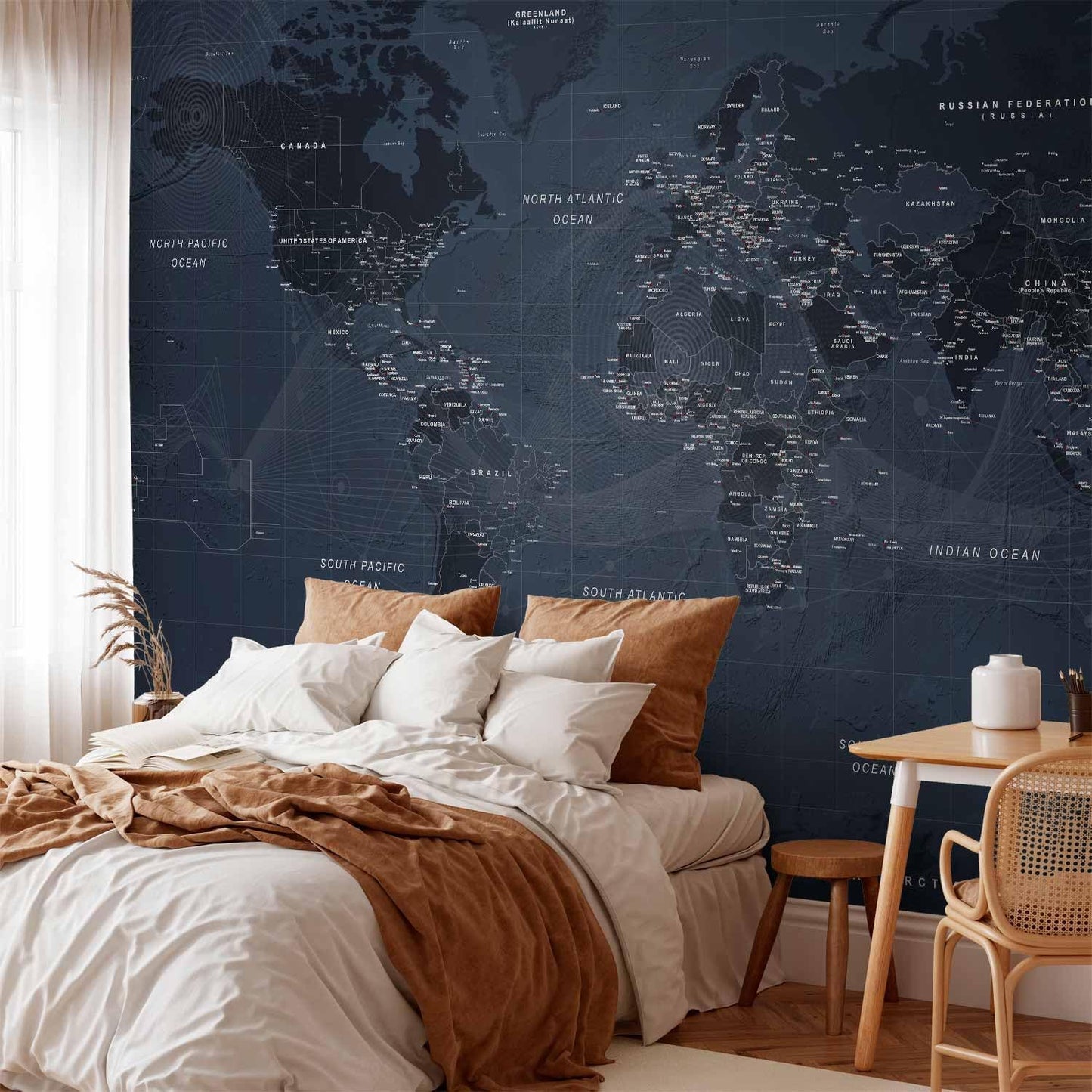 artgeist Wall Mural World Map 96x69 in - XXL Peel and Stick Self-Adhesive Wallpaper Removable Large Sticker Foil Wall Decor Print Picture Image Design Map of The World k-A-0123-a-a