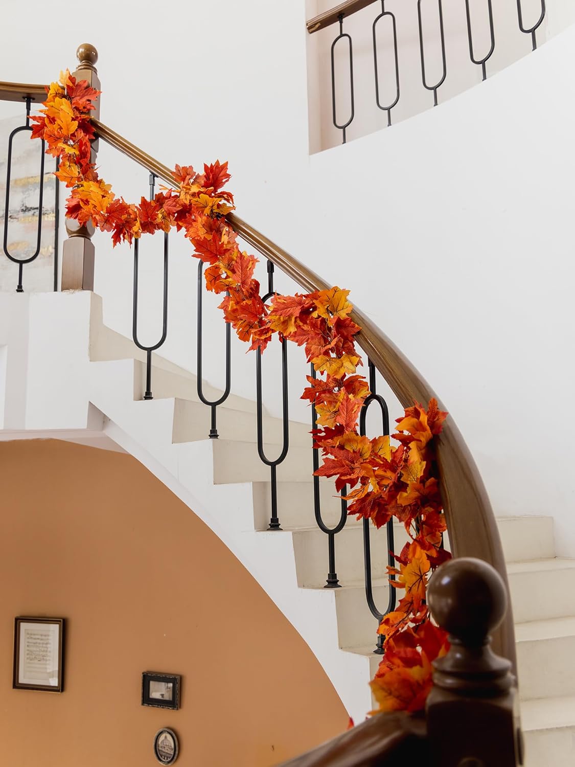 6PCS Yellow-Red Fall Maple Leaves Garland, 5.6Ft Artificial Maple Leaf Autumn Garland Hanging Fall Vines Table Decorations Front Door Fall Decor Thanksgiving Decorations Decor Outside Indoor Decor