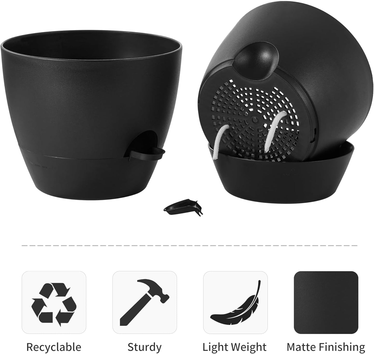 FaithLand 3-Pack Large Planter Pots, 12 10 9 Inch Self Watering Flower Pots for Indoor Outdoor Garden Plants, Black