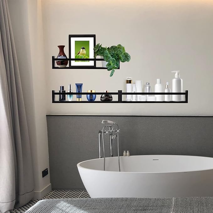 AZSKY Classic Nursery Book Shelves Black Wooden Floating Shelves Wall Bookshelf for Bathroom Decor Kitchen Spice Rack Organizer Kids Room 24 Inch Set of 3