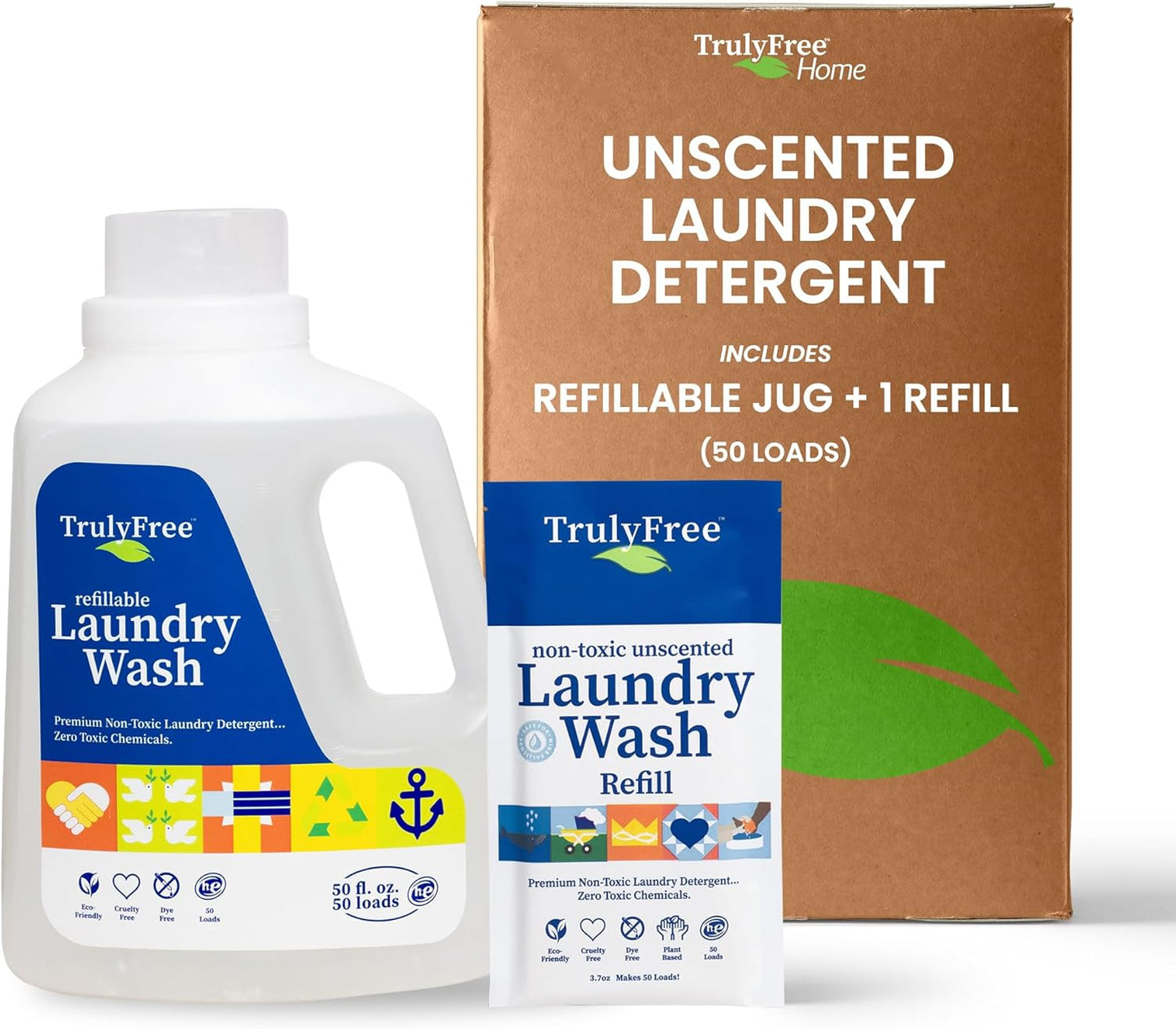 Laundry Wash Detergent for Sensitive Skin, Gentle & Safe for Baby Clothes | Plant-Based, Natural Ingredients | Unscented | Include 1 Refillable Bottle (50 Loads)