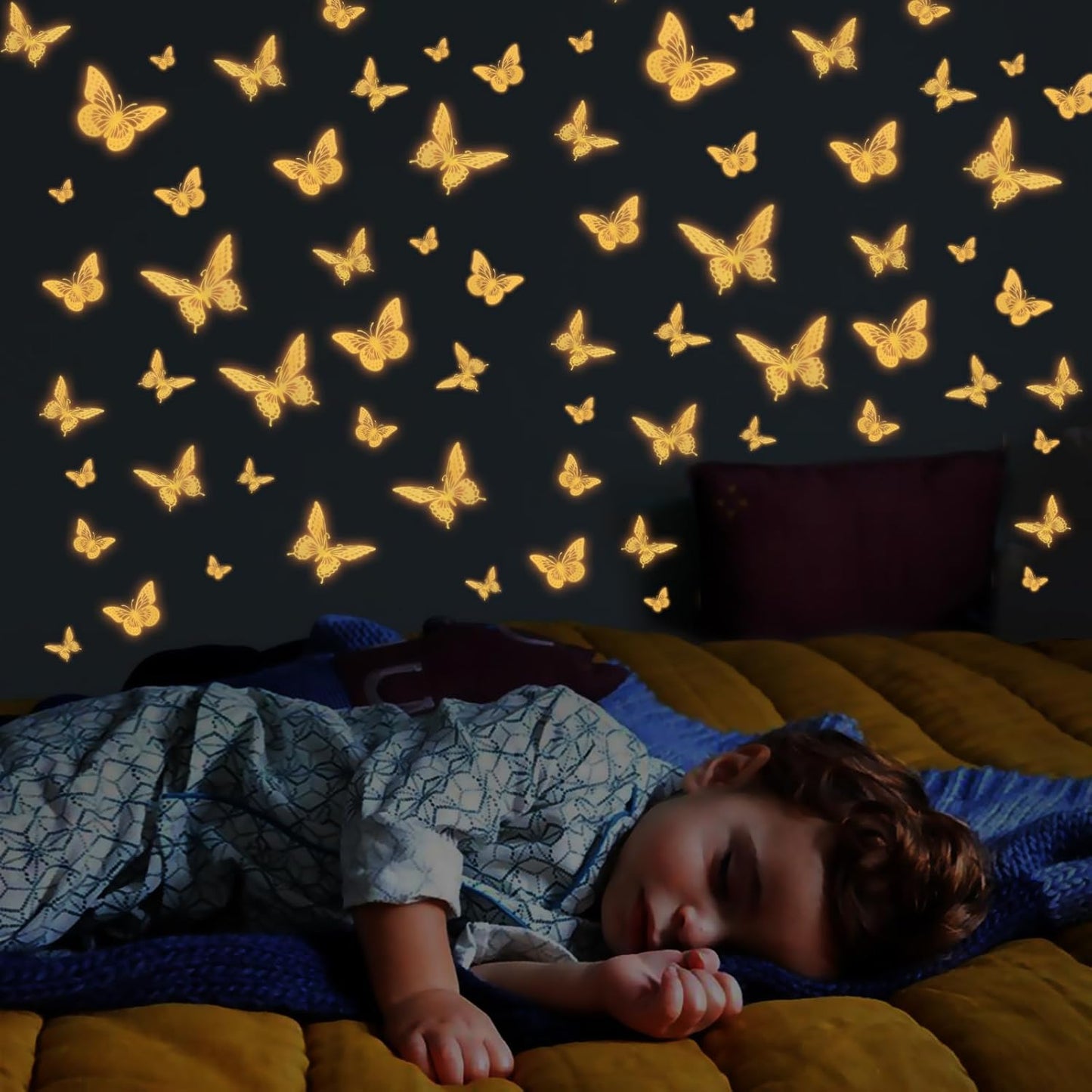 SAOROPEB Glow in The Dark 3D Butterfly 24 Pcs 3 Sizes, Luminous Butterfly Stickers for Ceiling or Wall, Glow in The Dark Party Supplies, Removable Luminous Stickers for Kids Babys Nursery (Orange)