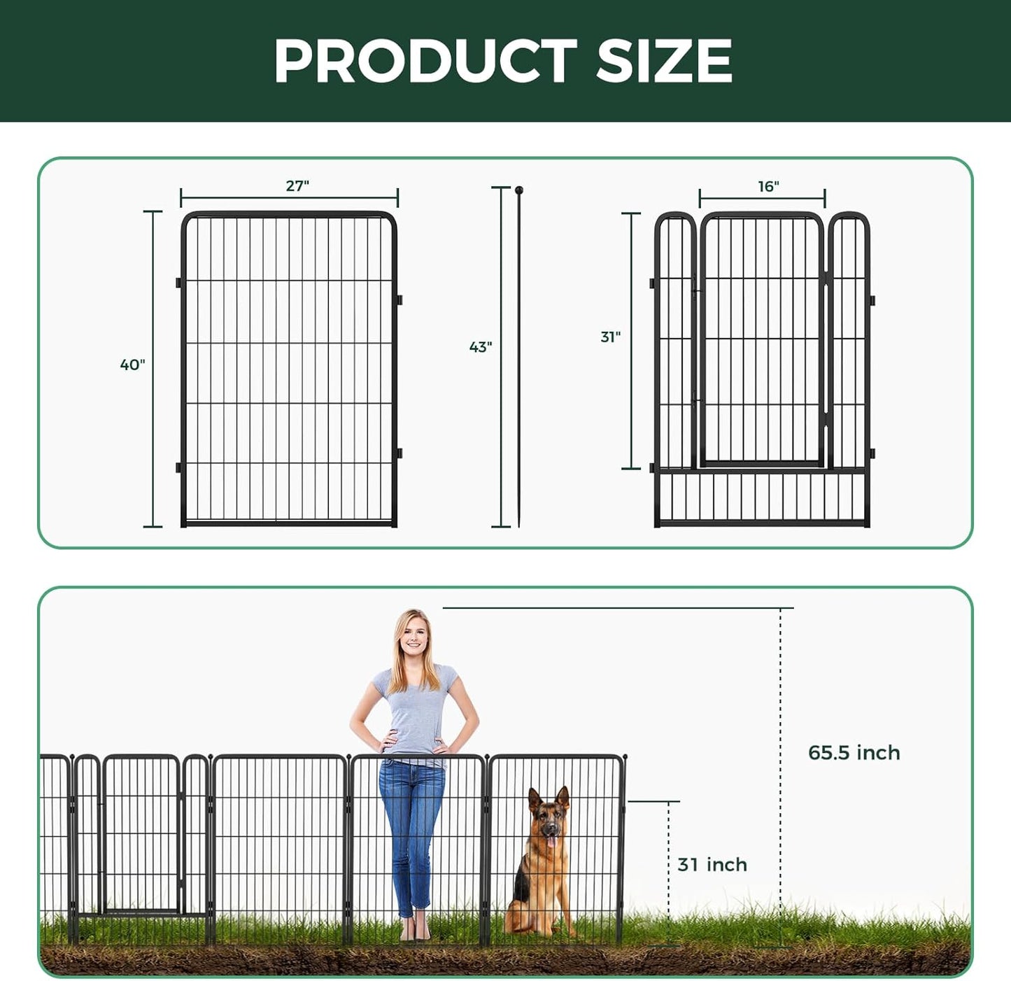 FXW Garden Fence 40in(H) x 18.0ft(L), 8 Panels Decorative Dog Fence Outdoor for The Yard – Heavy Duty Metal Animal Barrier for Dog and Rabbit, Easy Setup, Black