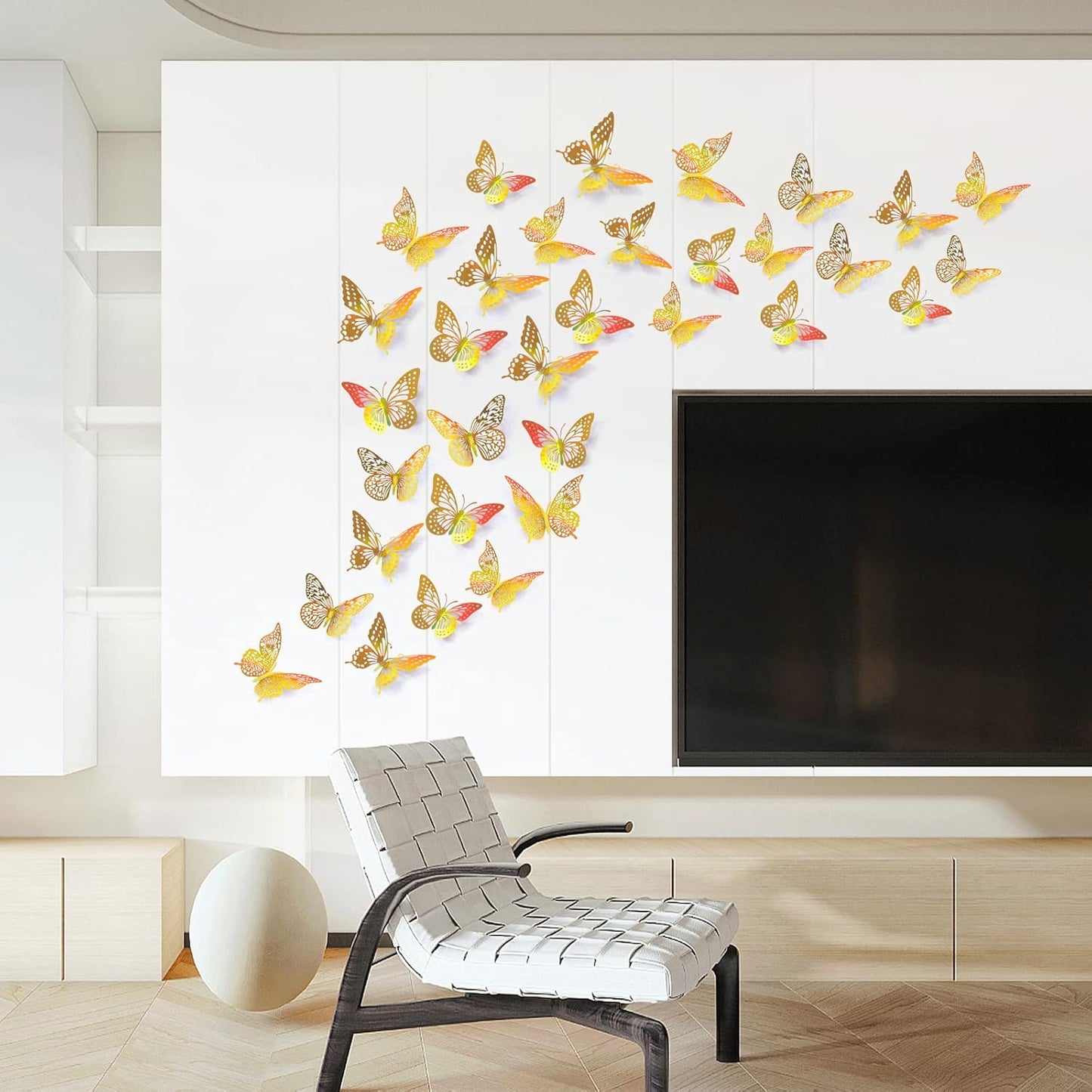 SAOROPEB 3D Butterfly Wall Decor - 48 Pcs, 4 Styles, 3 Sizes - Removable Gold Decorations for Birthday & Party Celebrations