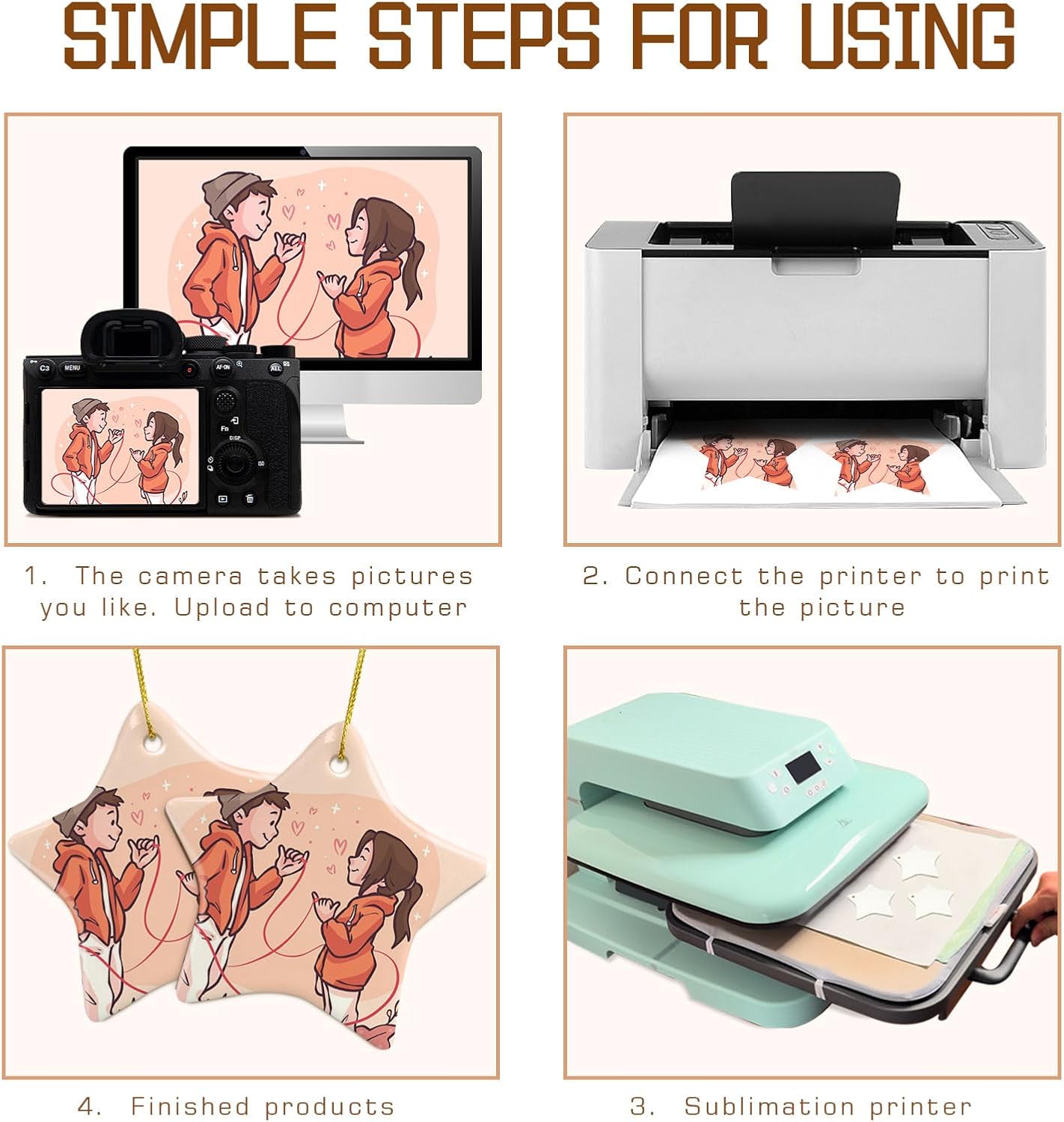 Sublimation Ornament Blanks Ceramic Star Sublimation Christmas Ornament Blanks Double Side with Gold String - Ceramic Christmas Ornaments Personalized Christmas Stocking Stuffers