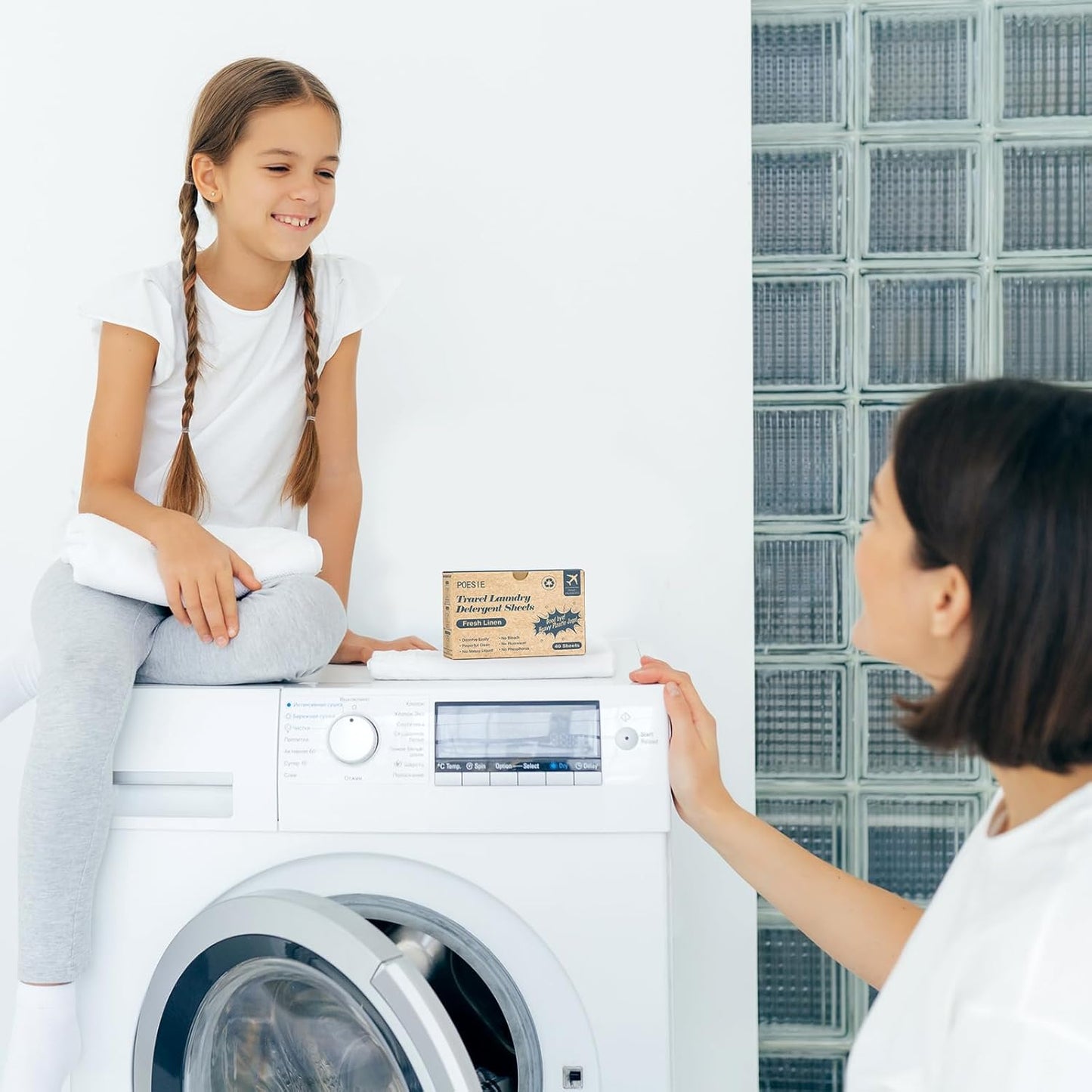 Poesie Travel Laundry Detergent Sheets Fresh Linen 40 Count Liquidless Portable No Waste Laundry Soap Sheets for Travel Dorm Home