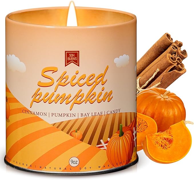 Pumpkin Candle, Fall Scented Candles for Halloween Easter Thanksgiving Day, 9oz Aromatherapy Soy Wax Non Toxic Candle for Home Scented 40 Hours Bruning- Birthday Halloween Gifts for Women Men