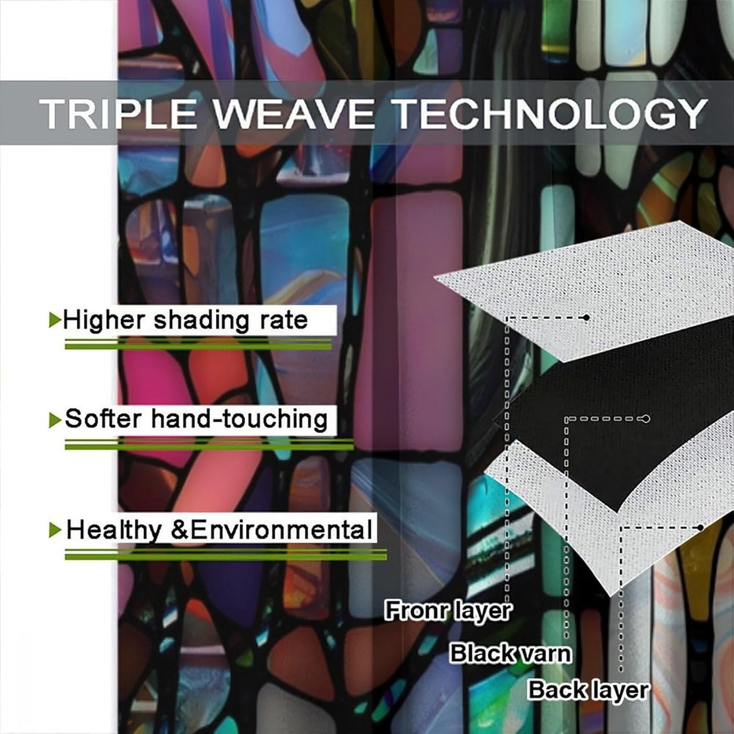 Stained Glass Curtains,Vintage Colorful Abstract Art Home Decor Drapes for Bedroom Living Room Kitchen Window Treatment 2 Panels Set Total Size 63" W X 63" L Inch