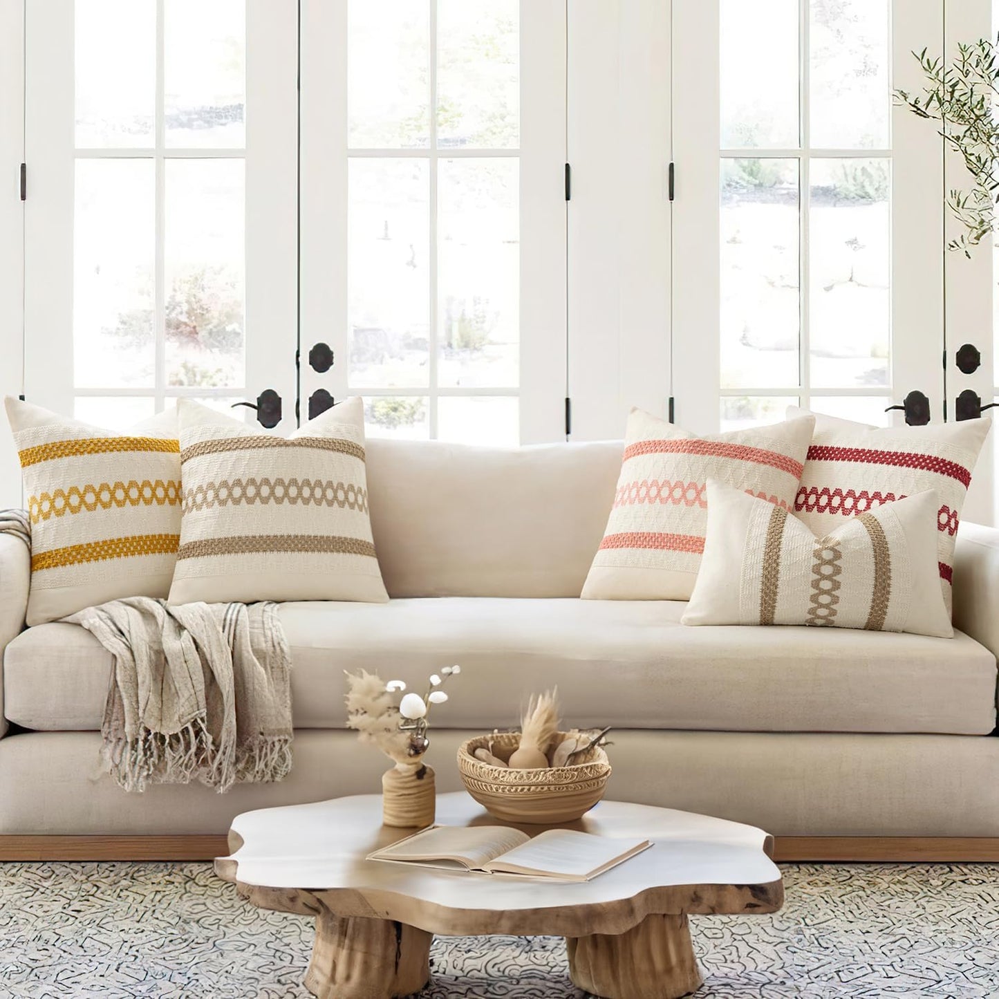 MIULEE Set of 2 Christmas Red Boho Decorative Lumbar Pillow Covers 12x20 Inch Farmhouse Rustic Couch Throw Pillows Modern Cotton Cushion Covers Retro Cute Macrame Woven Home Decor for Bed Sofa Chair