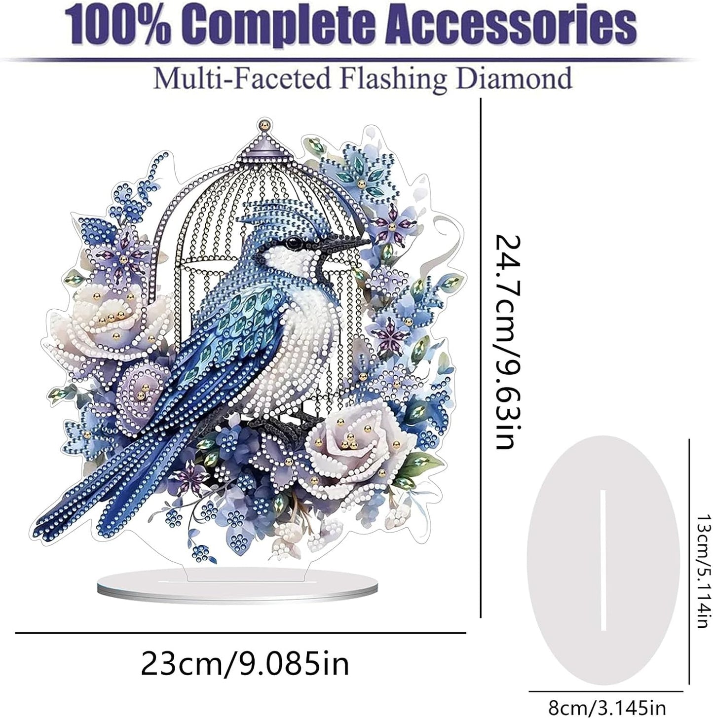 Diamond Painting Kits for Adults Beginners, 5D Full Drill Bird Crystal Art Desktop Ornament, DIY Single Sided Home Office Desk Decor, Creative Craft Gift Set with Tools