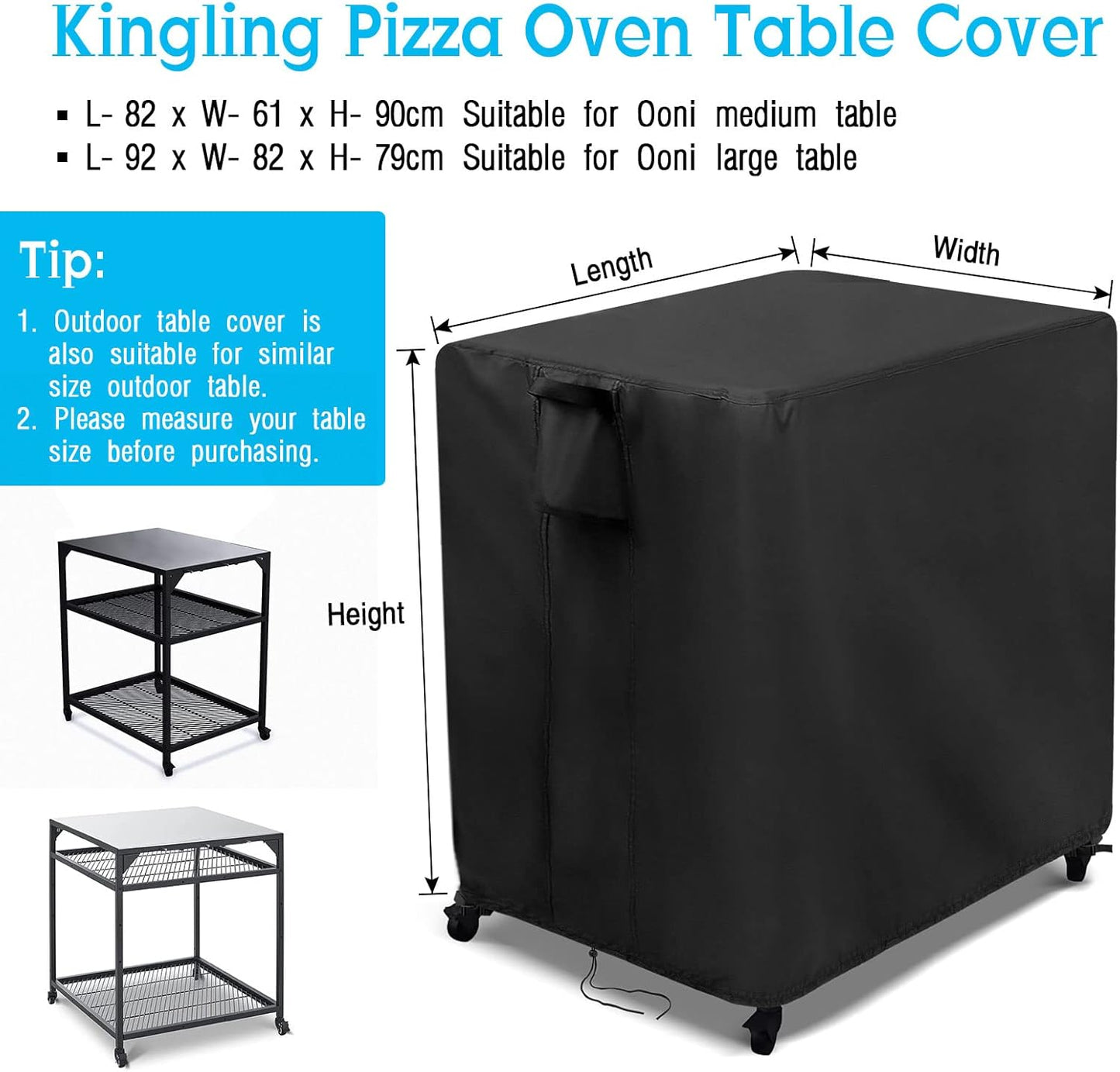 Kingling Outdoor Pizza Oven Table Cover for Ooni Large Table, Waterproof Outdoor Grill Prep Table Cover Pizza Oven Stand Cover - 36''L x 32''W x 31''H(Black)