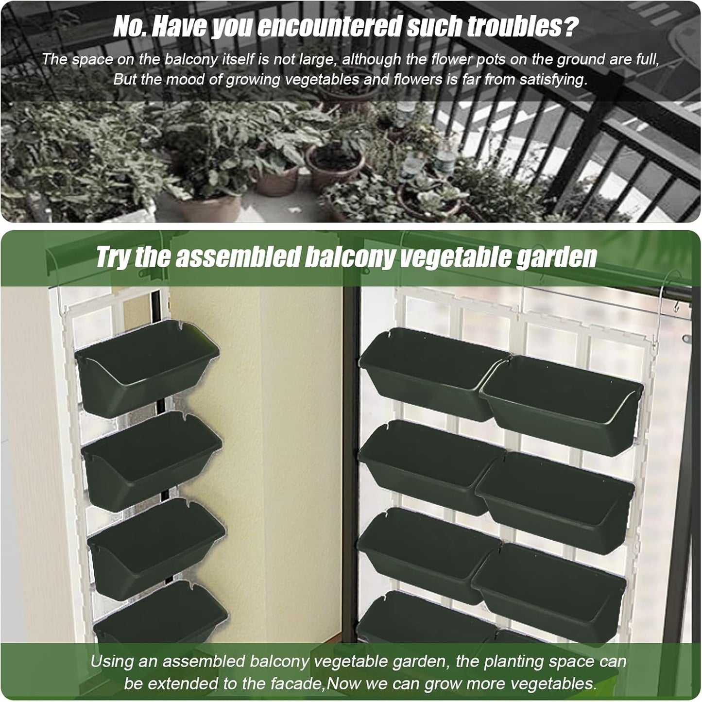 8 Pockets Vertical Planters,Wall Mounted Plastic Plant Grow Pots,Wall Pocket Planters for Indoor,Outdoor,Balcony,Garden Decoration,Green