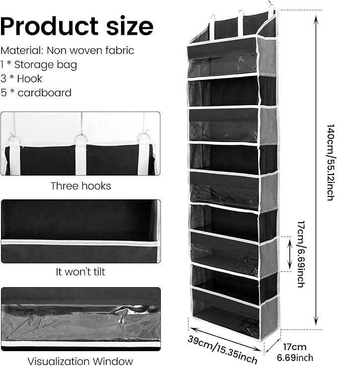 Over the Door Organizer with 5 Large Pockets and 10 Side Mesh Pockets Visible Closet Hanging Organizer Large Capacity Behind Door Storage Organizer for Home Office Bathroom Bedroom