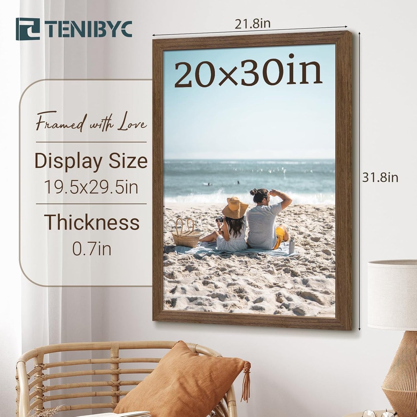 20x30 Poster Frame 3 Pack - Brown Woodgrain, Wood Picture Frame, Wall Gallery Frame - Wall Hanging