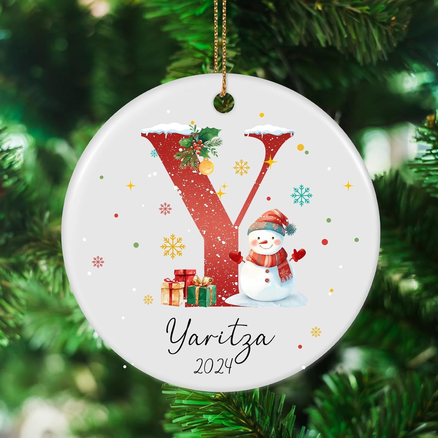 Personalized Christmas Ornaments with Initial Name, Ceramic Custom Monogram Initial A-Z Christmas Ornament 2025 for Kids Family Friends, Customized Letter Name Ornaments for Christmas Tree Decorations