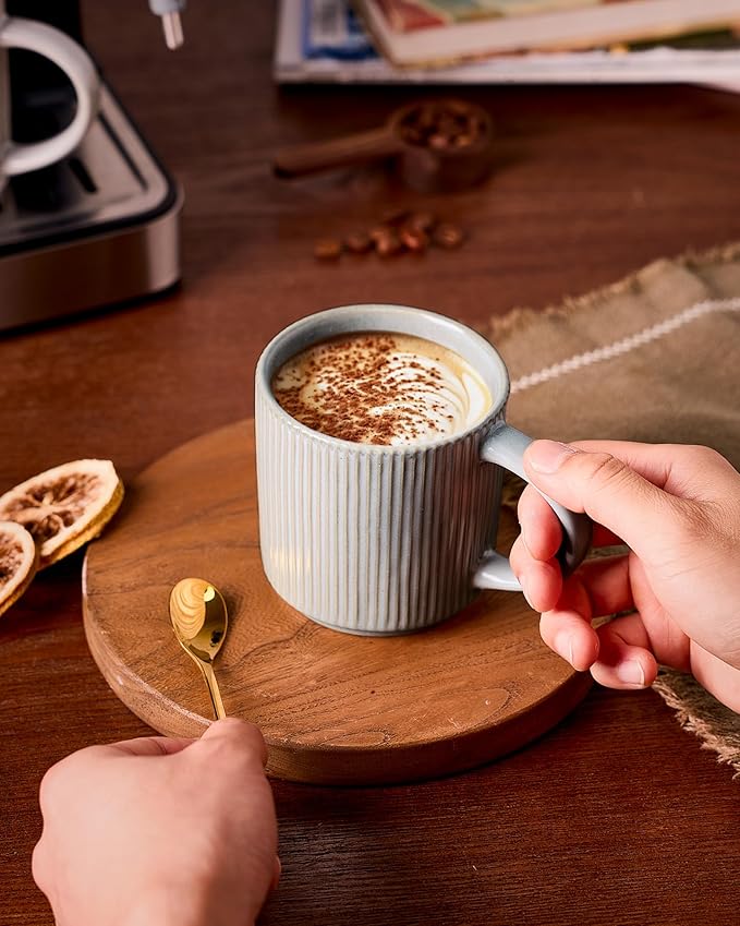 famiware Coffee Mug Set for 6, Star 12 oz Catering Mugs Cup Set with Handle for Coffee, Tea, Cocoa, Milk - Ceramic Stoneware Drinkware Set, Matte Grey