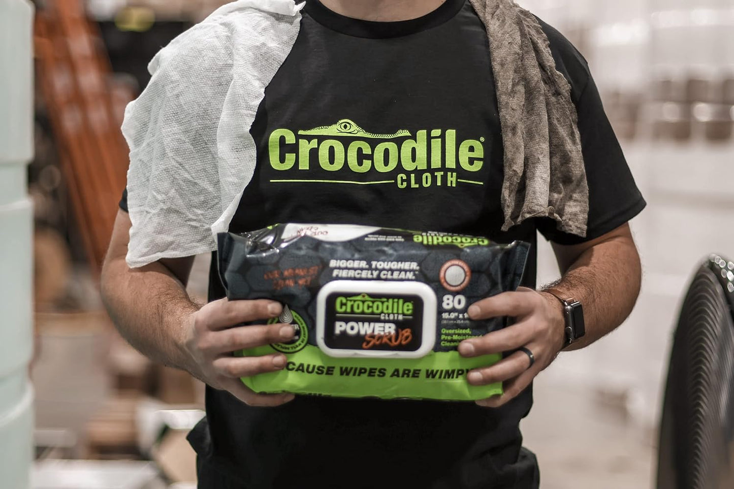 Crocodile Cloth Power Scrub - 6 pack. 480 (15" x 10") Heavy Duty Cleaning Wipes. Safe on Skin & Multiple Surfaces. Infused with Aloe & Vitamin E. Textured, Large, Pre-Moistened & Absorbent.