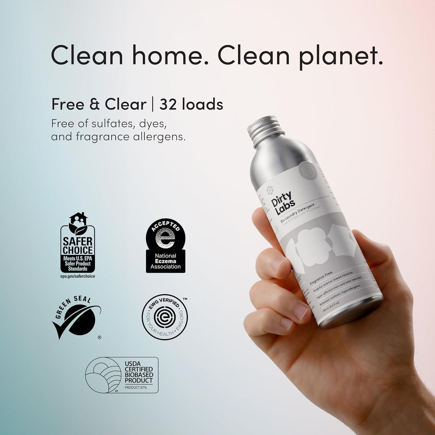 Dirty Labs | Scent Free | Bio-Liquid Laundry Detergent | 32 Loads (8.6 fl oz) | Hyper-Concentrated | High Efficiency & Standard Machine Washing | Nontoxic, Biodegradable | Stain & Odor Removal