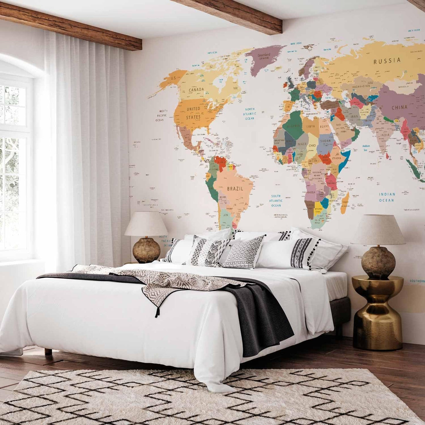 artgeist Premium Wall Mural World Map 157x110 in - XXL Non-Woven Wallpaper Fleece Wall Decor Photo Print Picture Image Design Home Map of The World k-B-0001-a-b