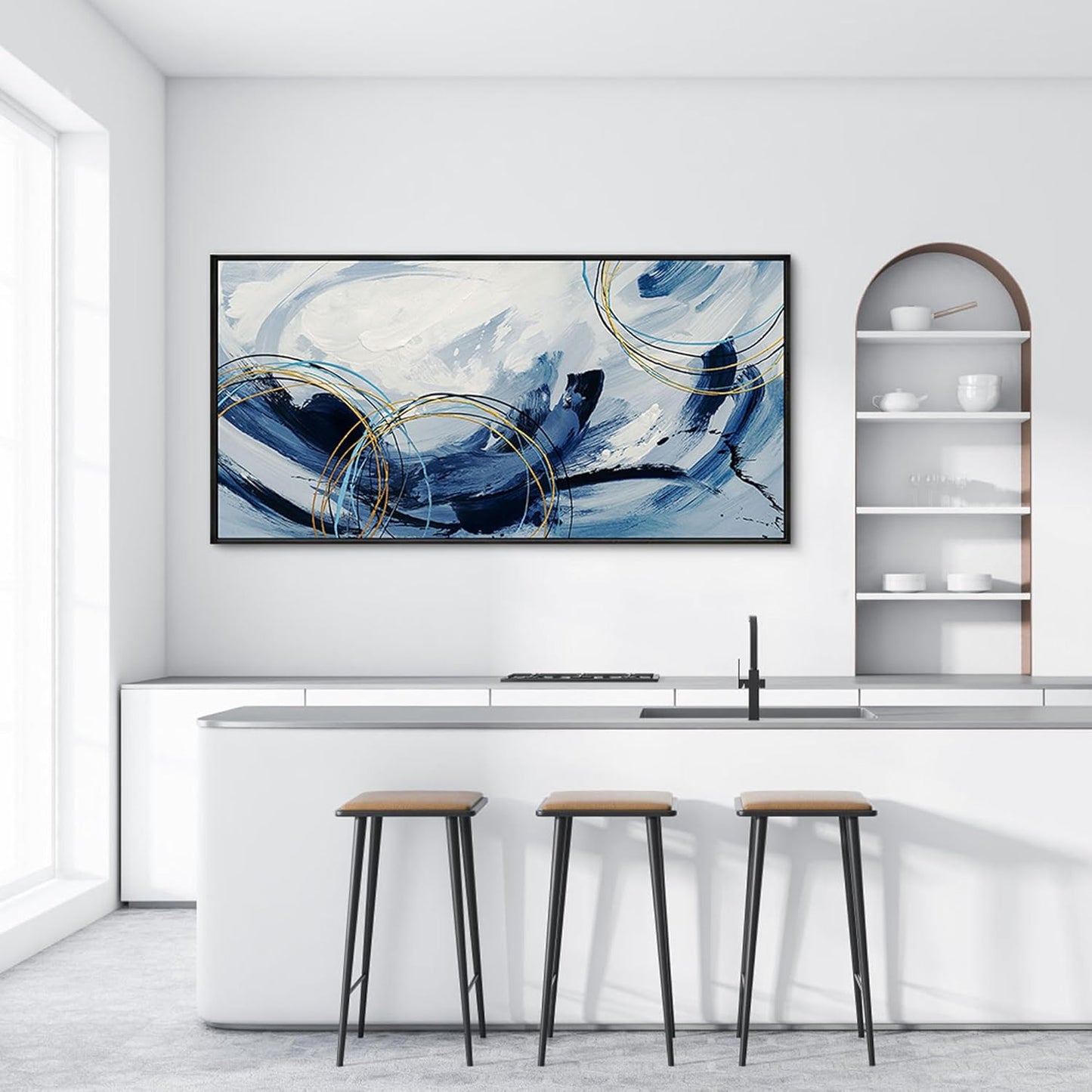 yiijeah Large Wall Art - Abstract Canvas Painting for Living Room Wall Decor Modern Art Work for Wall Giant Gray Wall Paint Office Bedroom Blue and White Home Decor