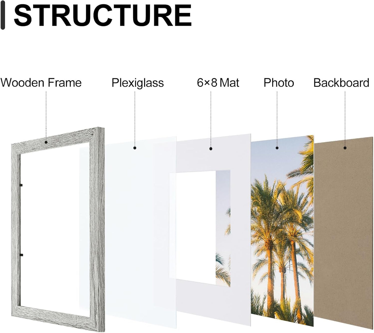 Vittanly 9x12 Picture Frames Set of 9, Shatter Resistant Plexiglass, Display 6x8 Pictures with Mat or 9x12 without Mat, Photo Frames for Wall or Tabletop, Engineered Wood, Grey