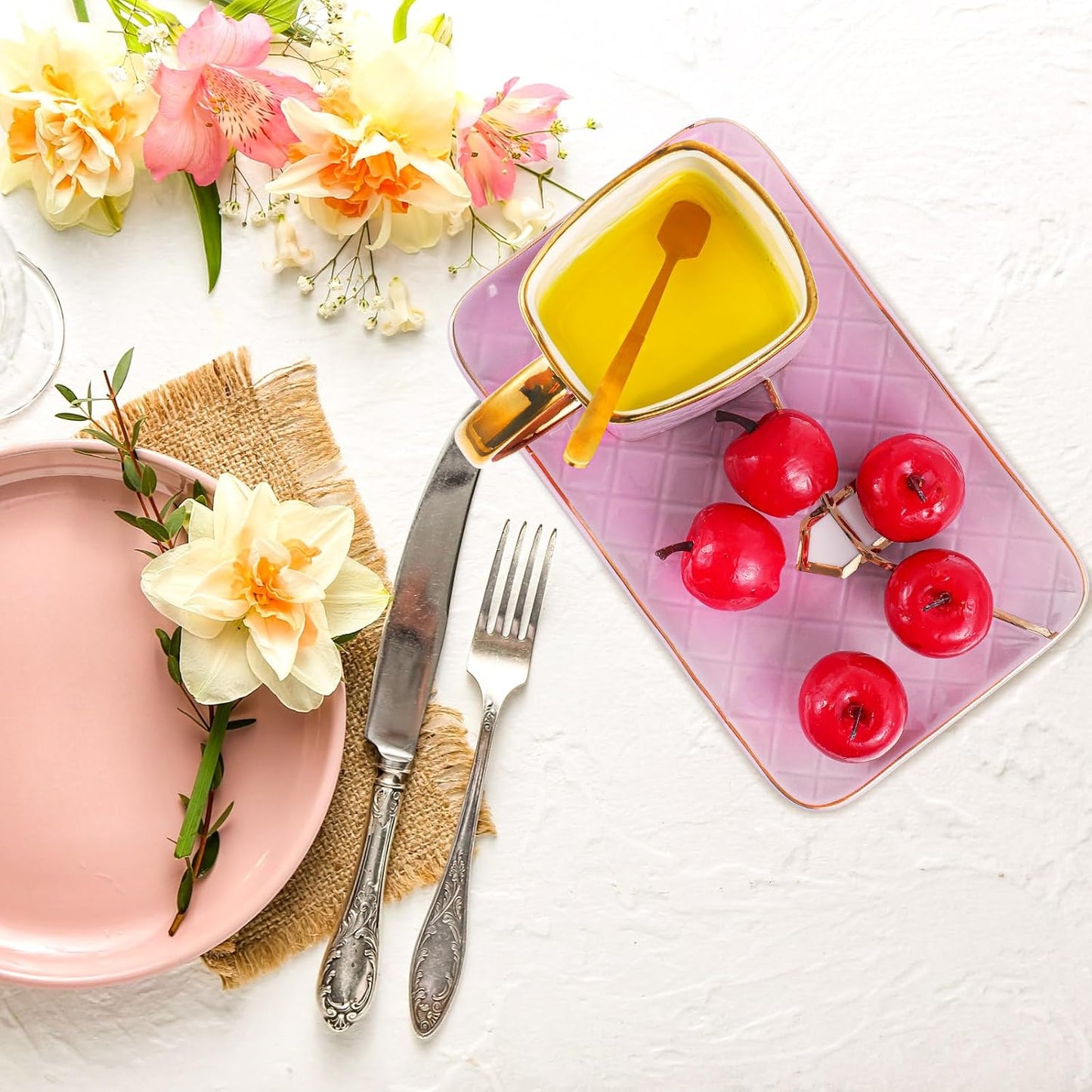 Zubebe 1 Set Coffee Mug Elegant Handbag Shaped Cup Modern Ceramic Purse Mug with Spoon and Saucer, 10oz Cute Creative Tea Cup for Office Home Woman Girls Gift (Purple)