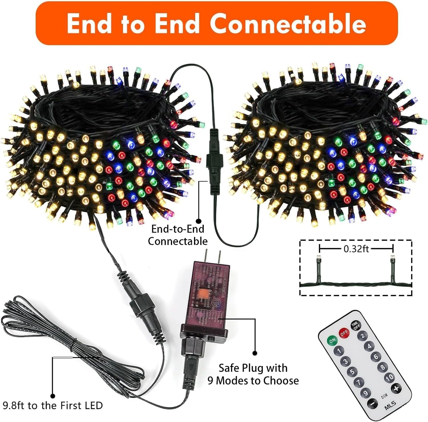 82FT 200 LED Color Changing Christmas String Lights with Remote & Timer & Memory Function, 8 Lighting Modes Waterproof Fairy String Lights for Xmas Tree Holiday Party Garden (Warm White & Multicolor)