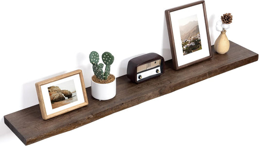 Floating Shelves for Wall Decor, Rustic Solid Elm Wood Floating Shelves Wall Mounted, Wall Shelves with Invisible Bracket for Living Room Bathroom Bedroom Kitchen, 48 Inch, Walnut