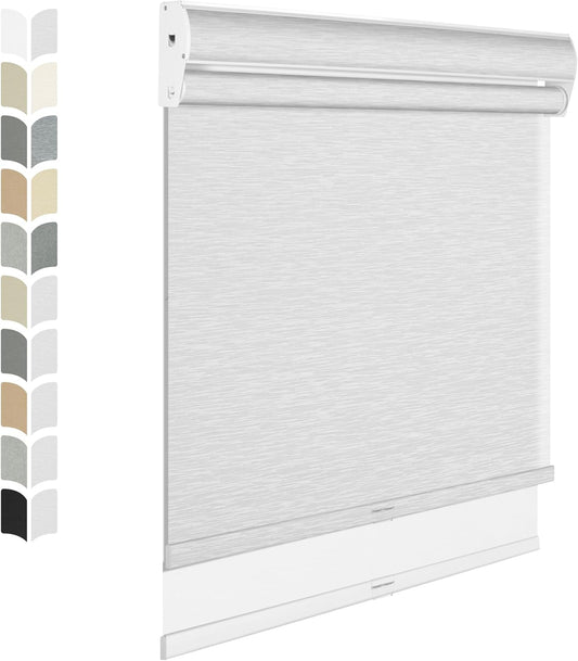 BERISSA Cordless Dual Roller Shades with Cassette Valance,Double Window Shades Blackout and Light Filtering Shades,Day and Night Roller Shades for Home Office Door.Striped Jacquard White.60 W x 44" H