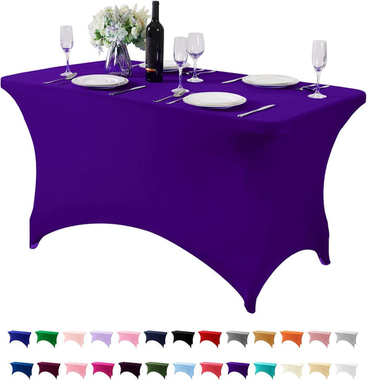 Spandex Table Cover for 4FT Table Universal Fitted Stretch Tablecloth for Party, Banquet, Wedding and Events-Purple