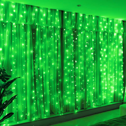 HXWEIYE 300LED Green Fairy Curtain Hanging Lights with Remote 8 Modes Timer for Bedroom, 9.8x9.8Ft USB Plug in Christmas Fairy String Lights for Outdoor, Weddings, Party, Garden, Wall, Decorations