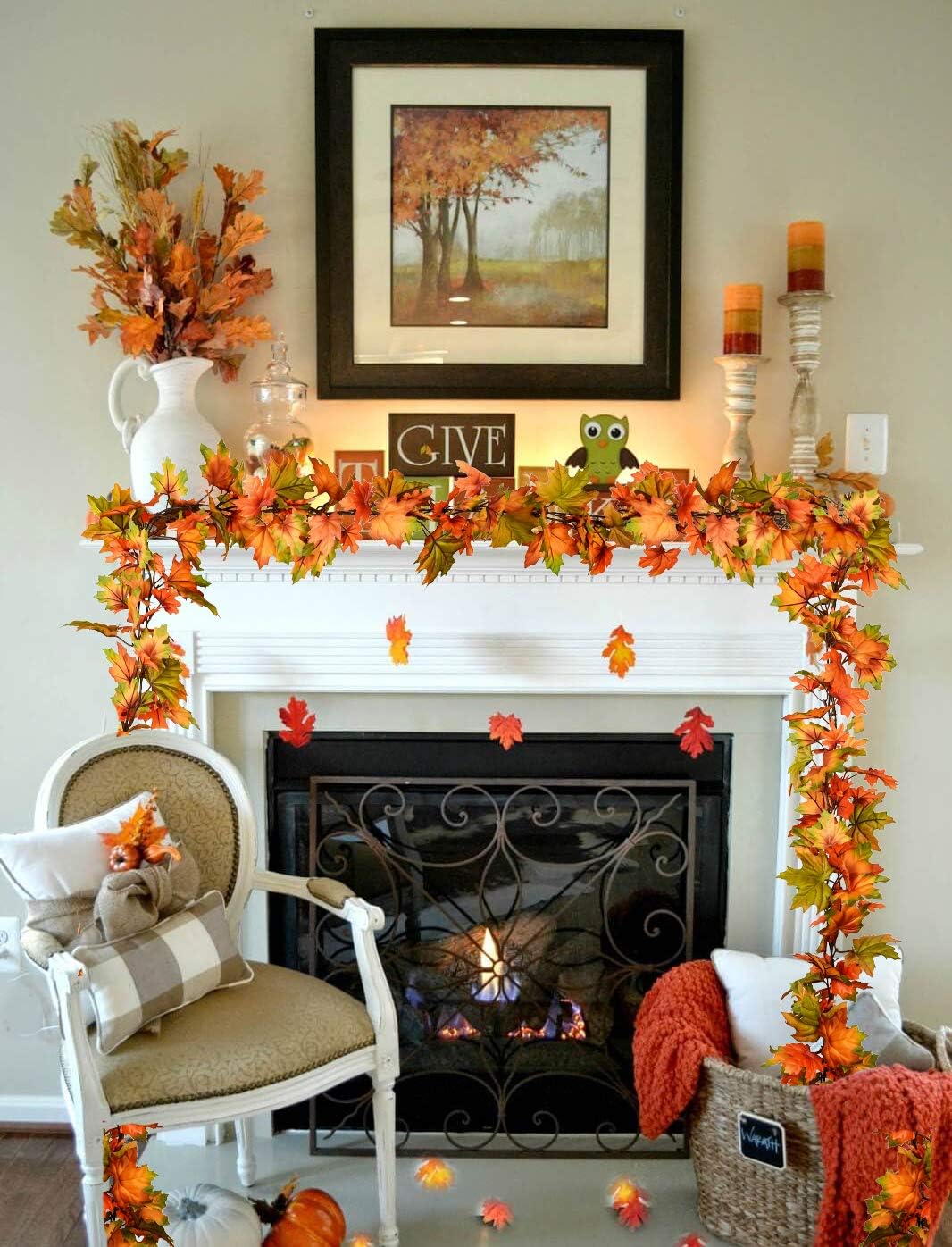 2 Pack Fall Maple Leaf Garland Clearance - 6.5ft/Piece Artificial Foliage Garland Autumn Hanging Fall Leave Vines for Indoor Outdoor Wedding Thanksgiving Dinner Party Decor