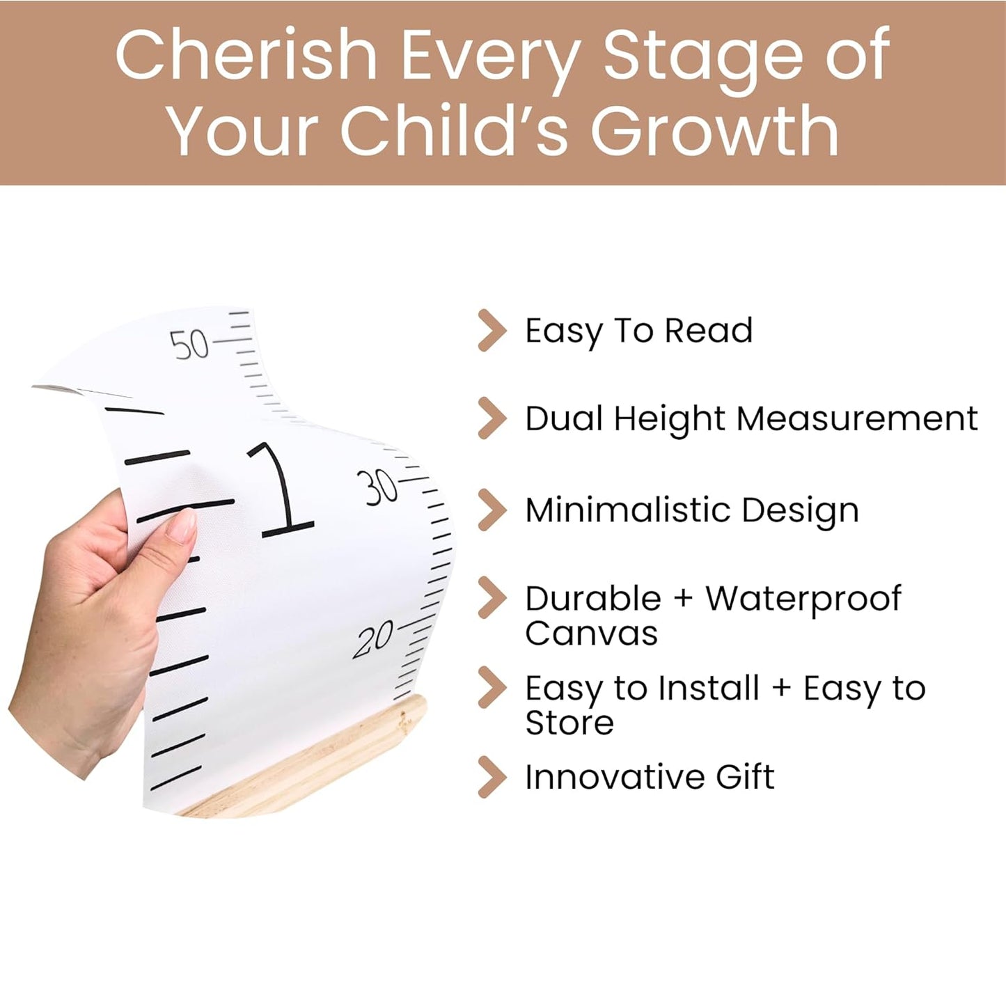 Growth Chart for Wall | Kids Height Chart Canvas Ruler with Wooden Storage Box | Waterproof Measuring Chart | Nursery Decor & Baby Shower Gift