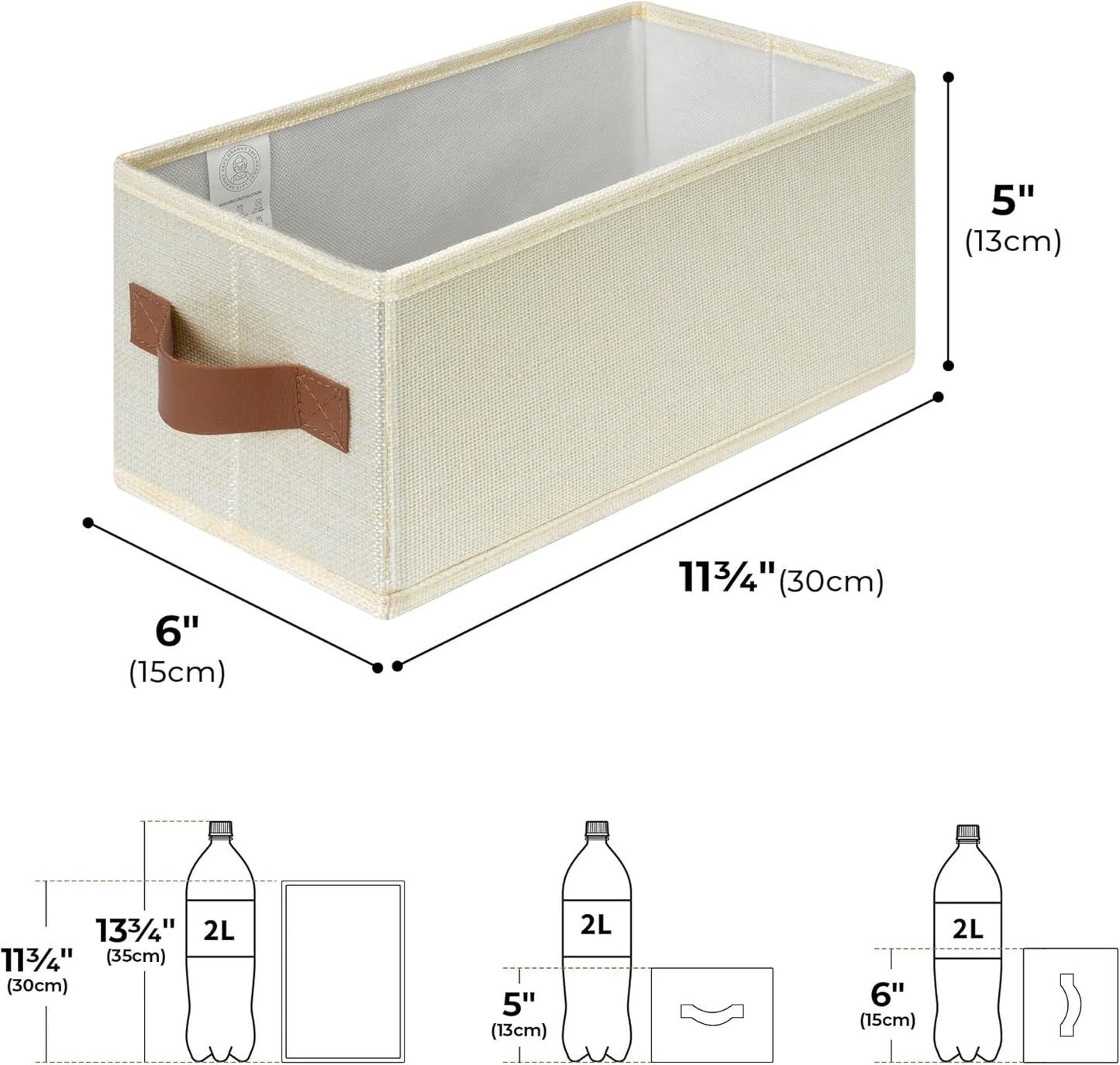 GRANNY SAYS Small Fabric Storage Bins, Storage Baskets for Shelves with PU Handles, Toilet Paper Storage, Mini Baskets for Organizing DVD, Photos, Clothes, Diaper, Sock, Cd, 6-Pack, Ivory